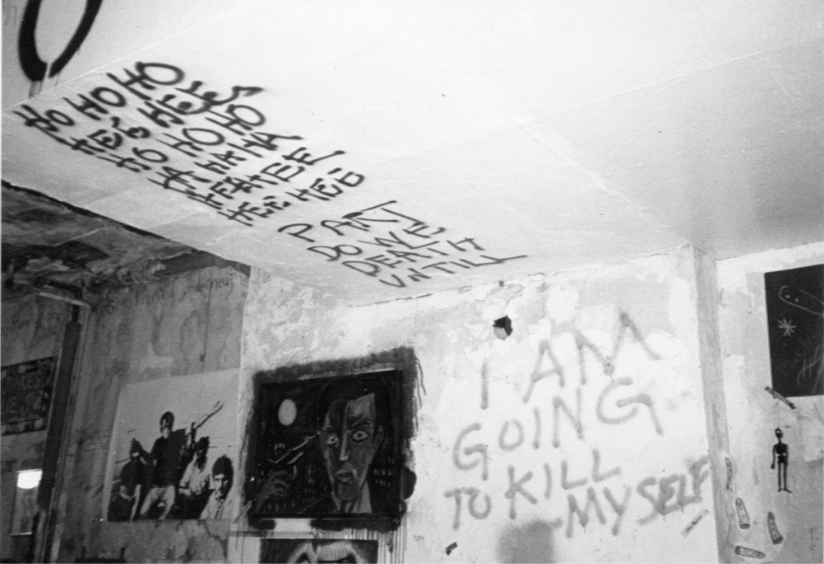 Installation view shows by Ralph McRae, painting by Richard Bosman, and graffiti by John Morton. Photograph by Tom Warren.