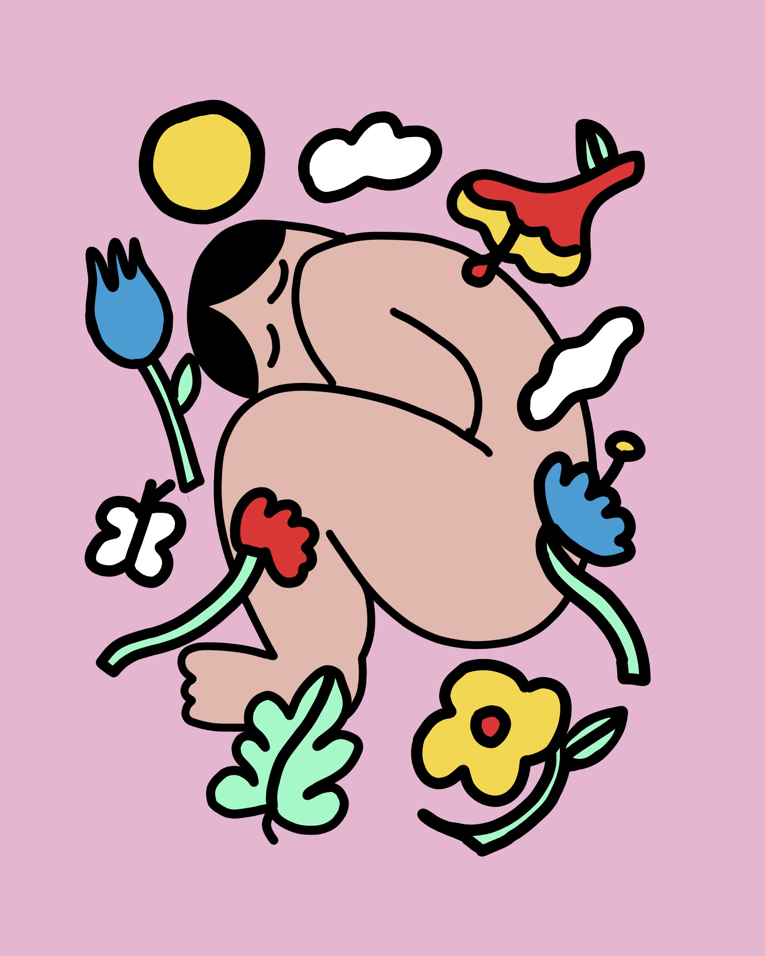 Sleeping Amongst Flowers - Digital Drawing