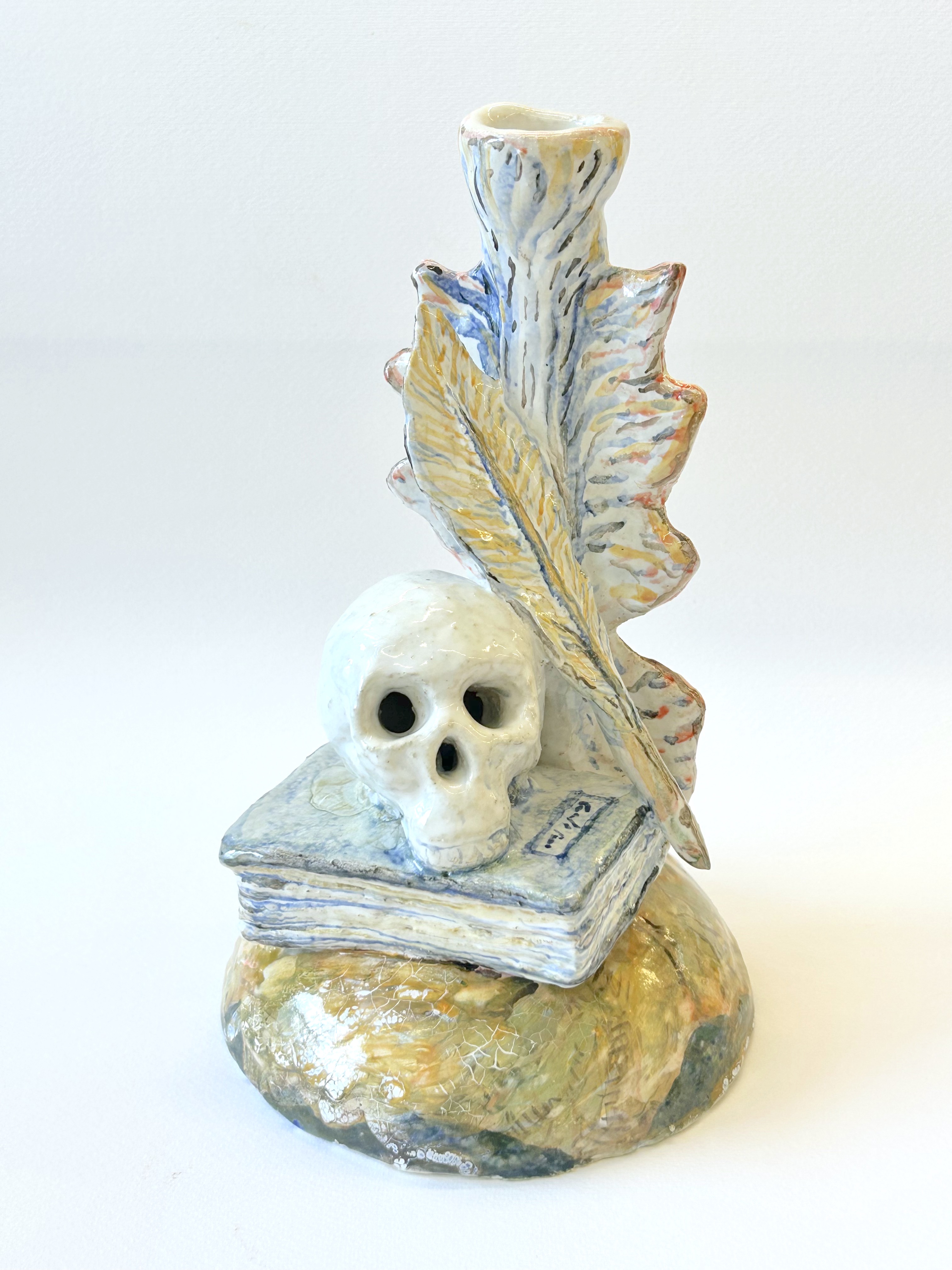vanitas candle holder, glazed stoneware, available