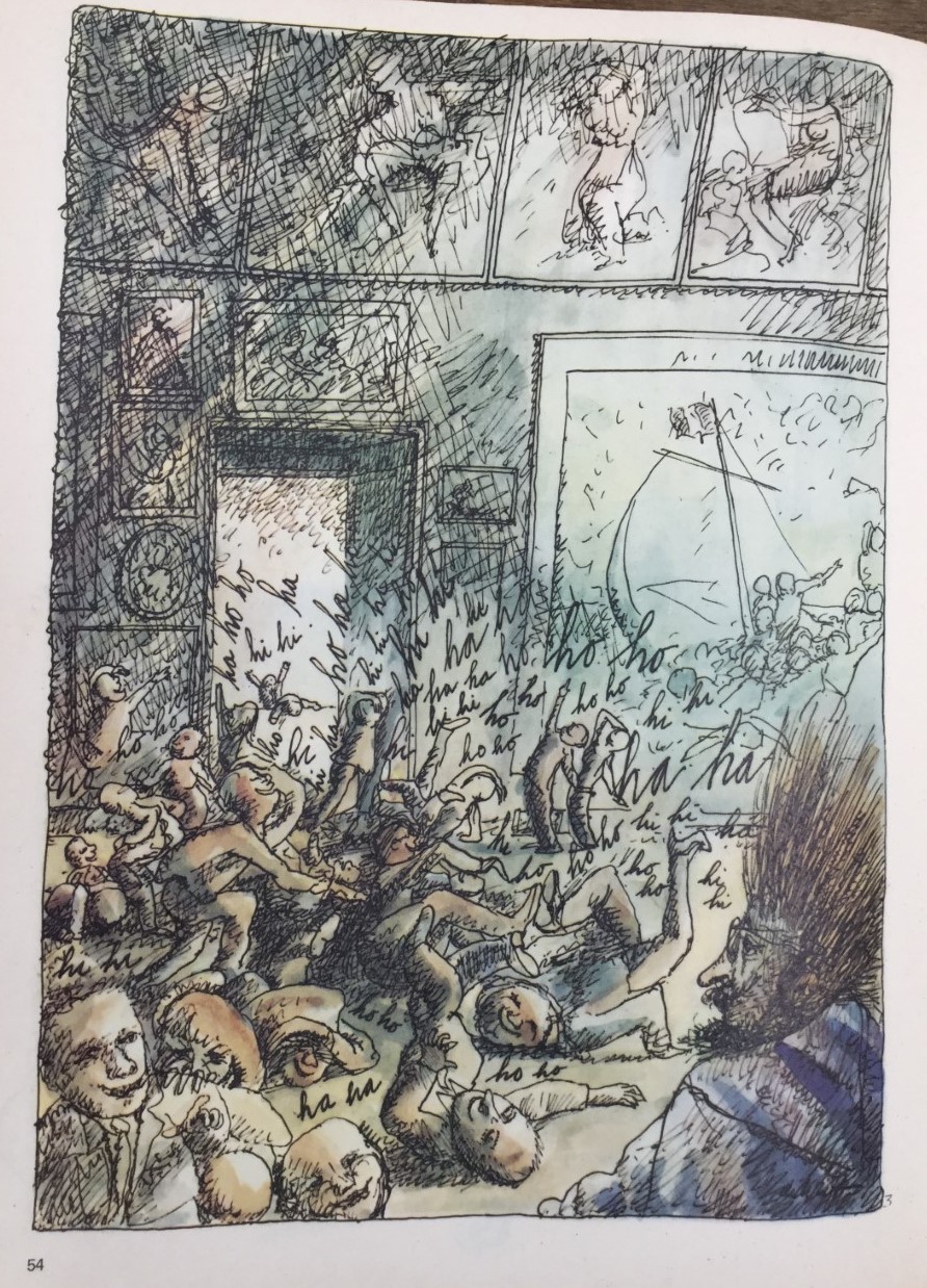 La Vie Quotidiennne de Leonardo Morpion in Charlie Mensuel January 1975 No. 72 - wash drawing, indian ink, watercolor 25x18 cm