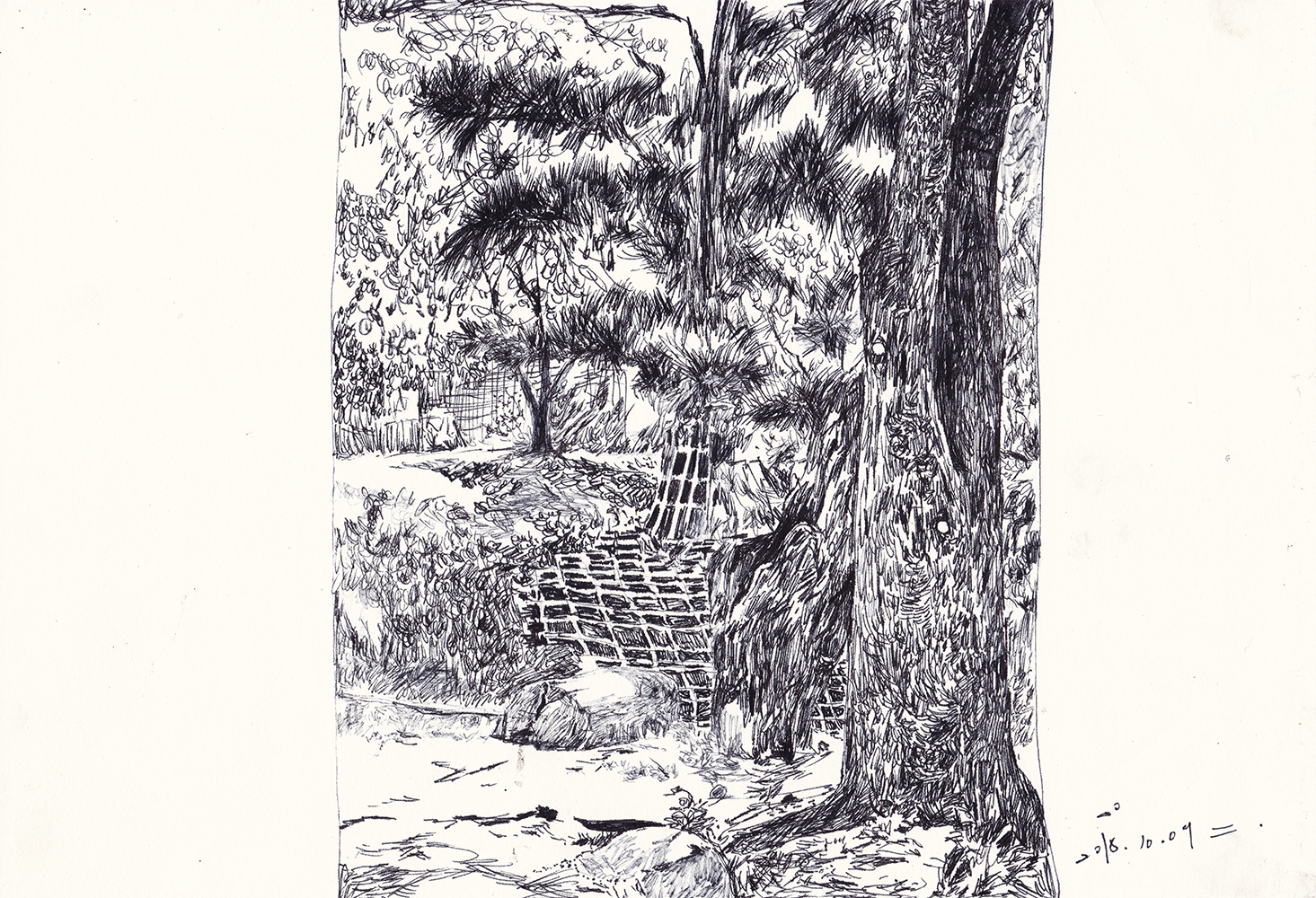 친구의 설치 작업, 2018, pen on paper, 21*29.7(cm)