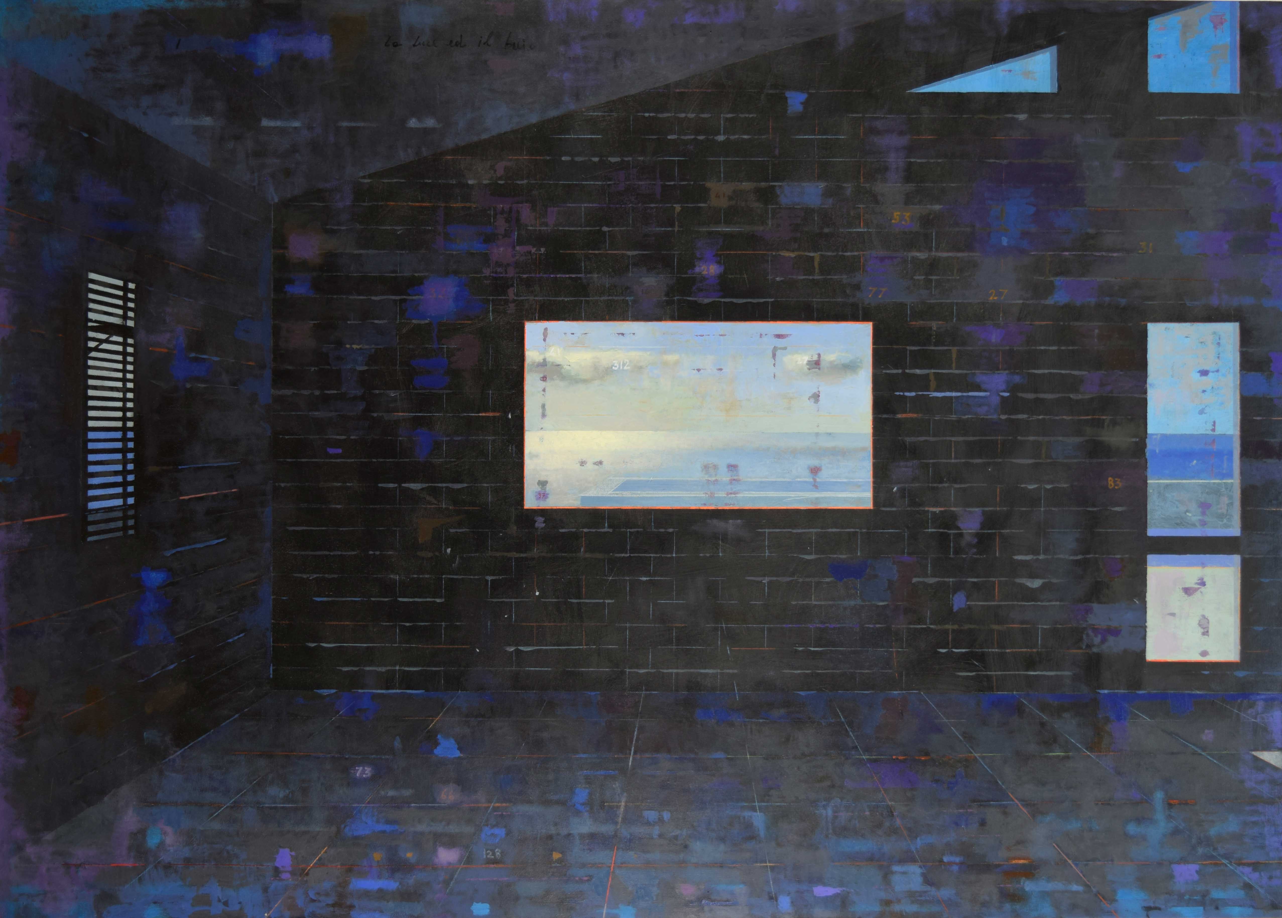 Atelier Nero (controluce), 2018, olio su tavola, 100 x 140 cm