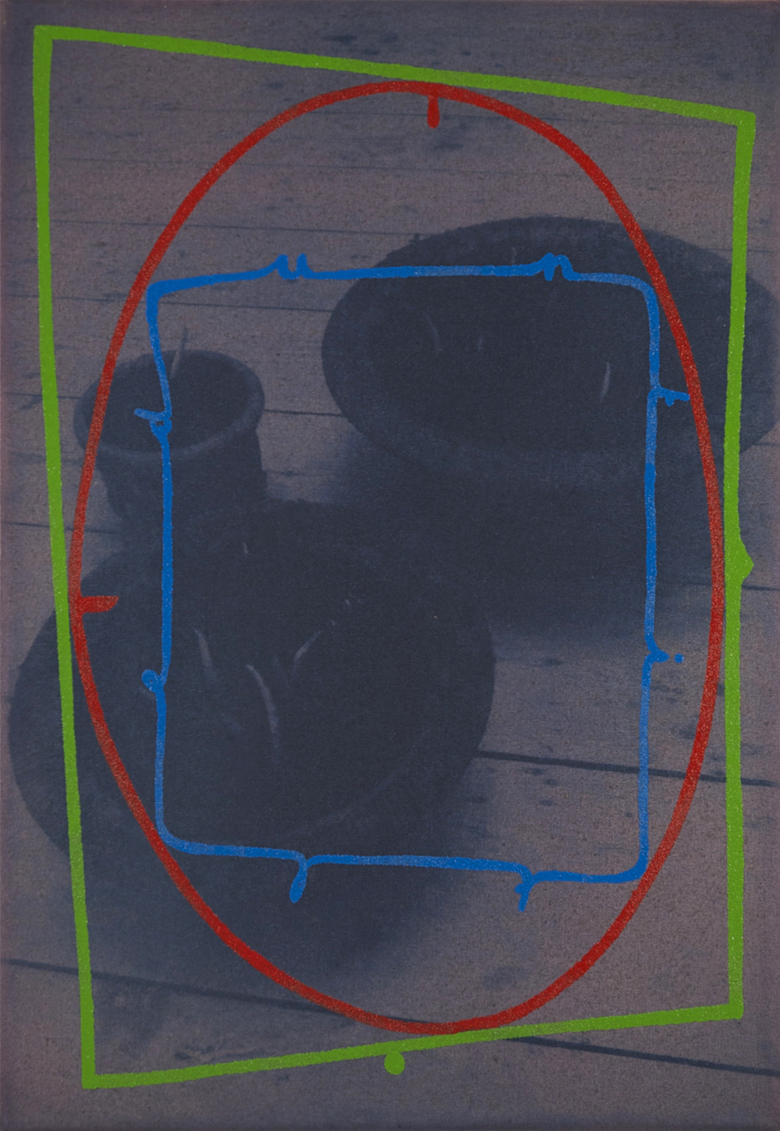 Untitled 2014, cyanotype, acrylic and alkyd on canvas, 36 x 25 cm