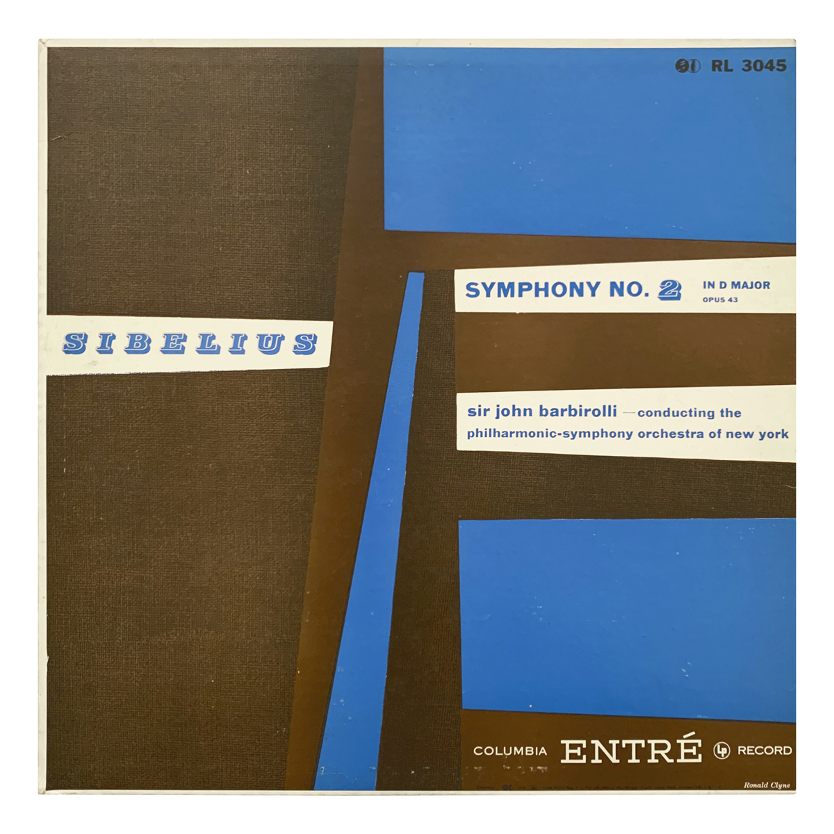 Columbia Entré RL 3045 Jean Sibelius - Symphony No.2 in D major, Op.43 New York Philharmonic - John Barbirolli Design: Ronald Clyne (credited)