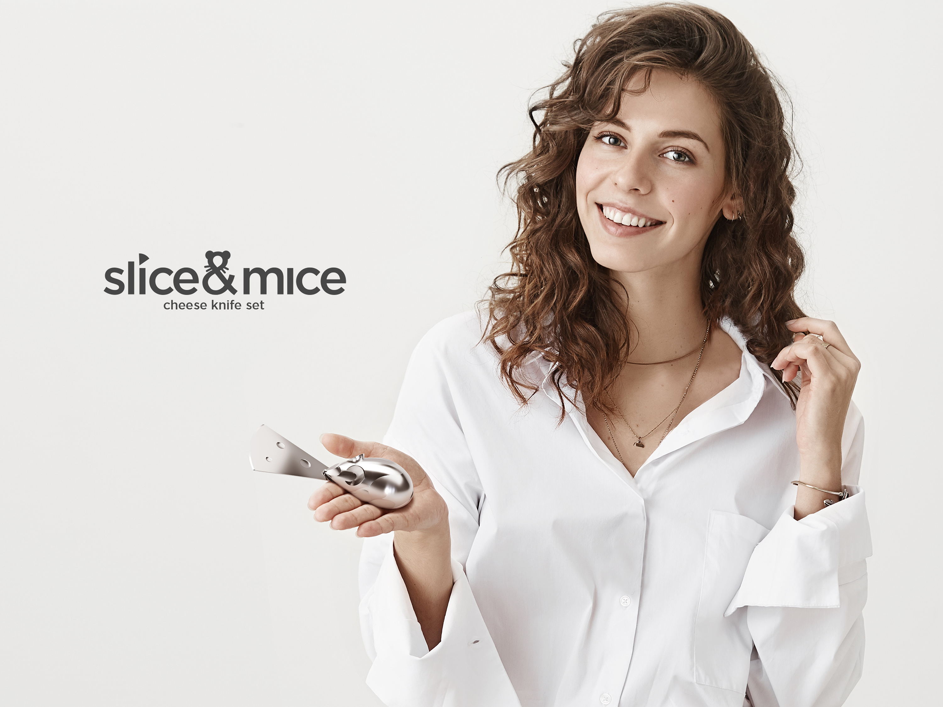 Product design for the cheese knife set. Cutlery product design. Slice and mice cheese knife set. Created by Eclectic M Studio.