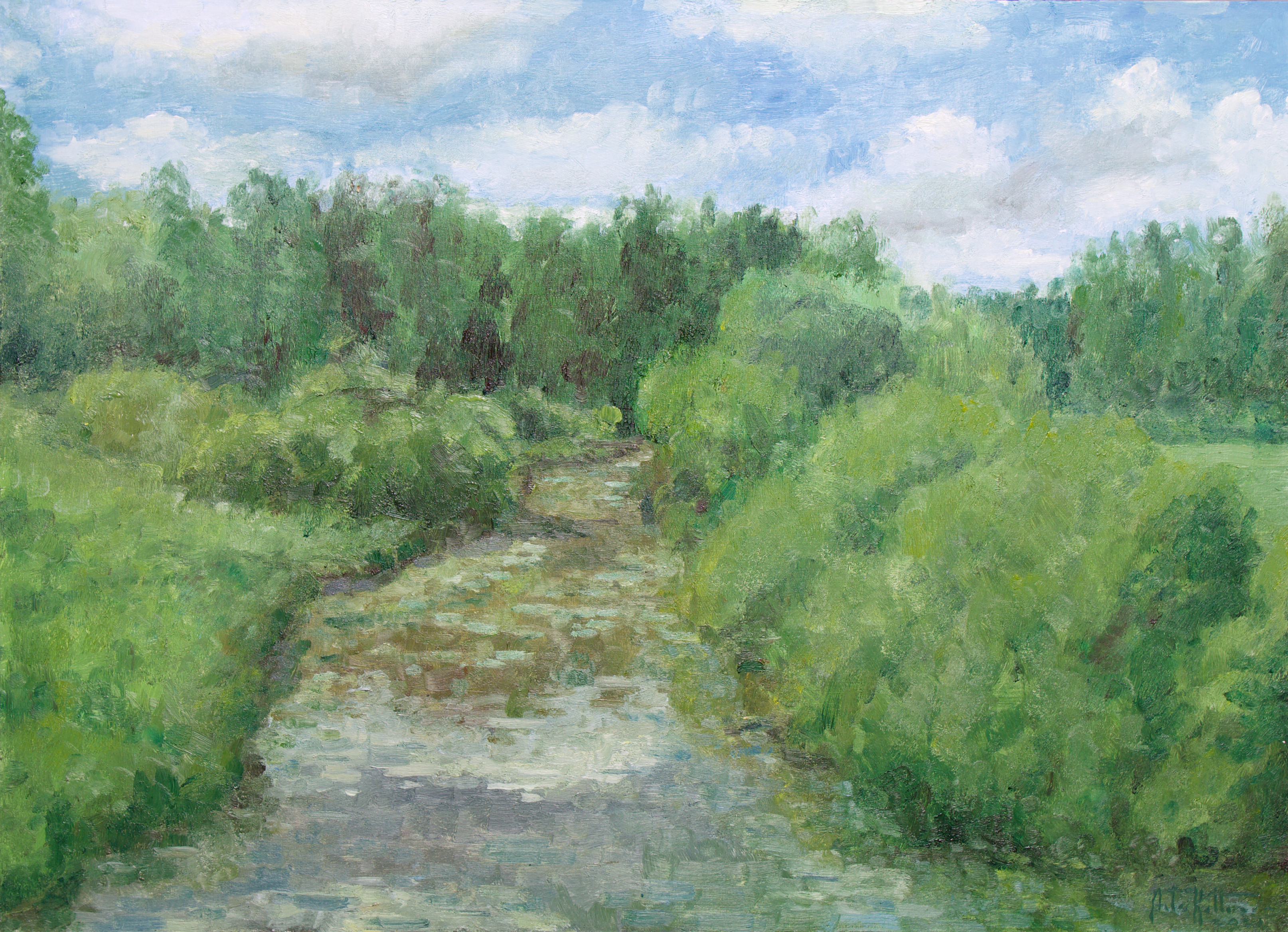 "Palojoki", oil, 34x47cm, 2021