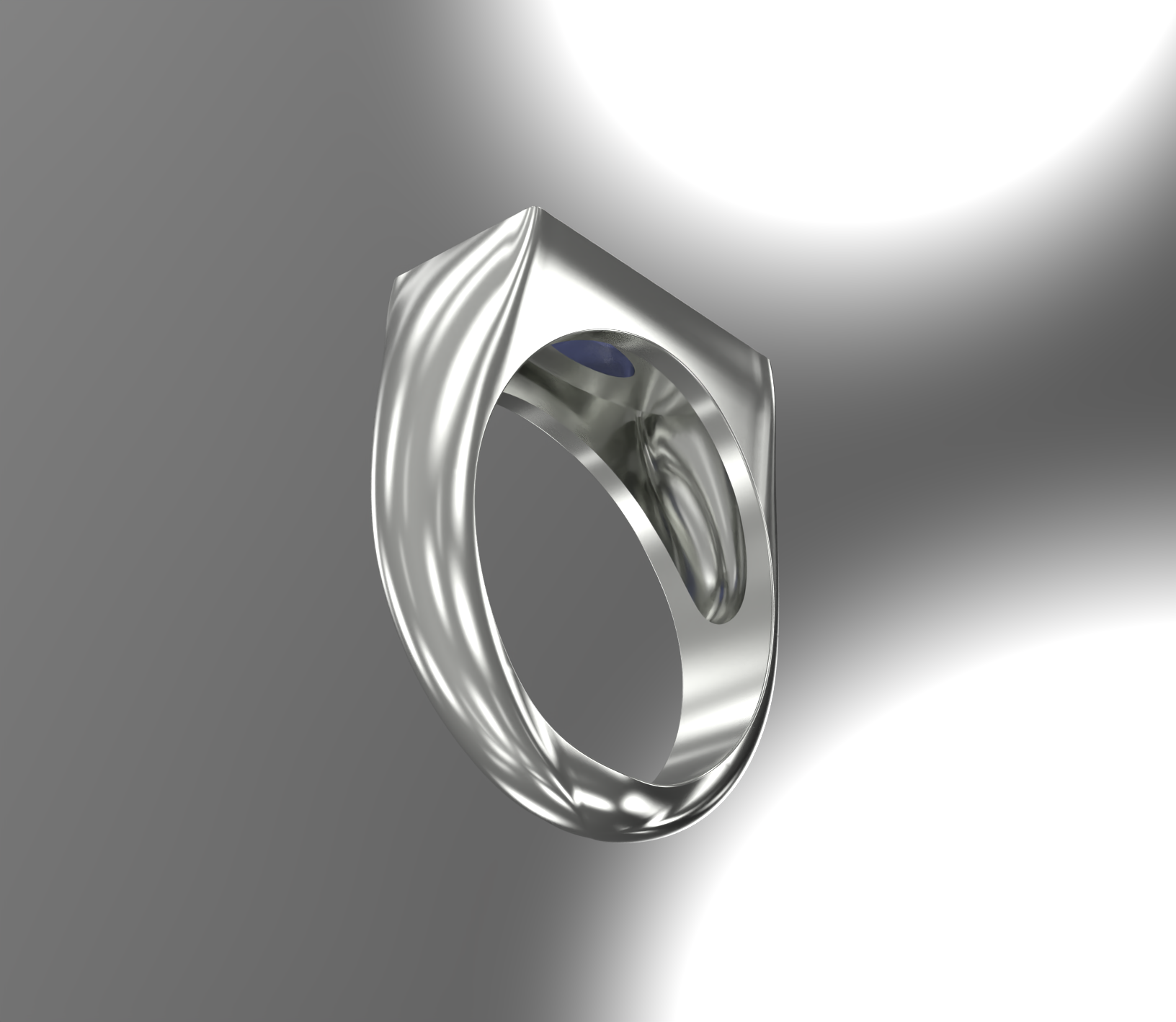 Lunar Signet Ring, Sterling Silver, Sapphirine