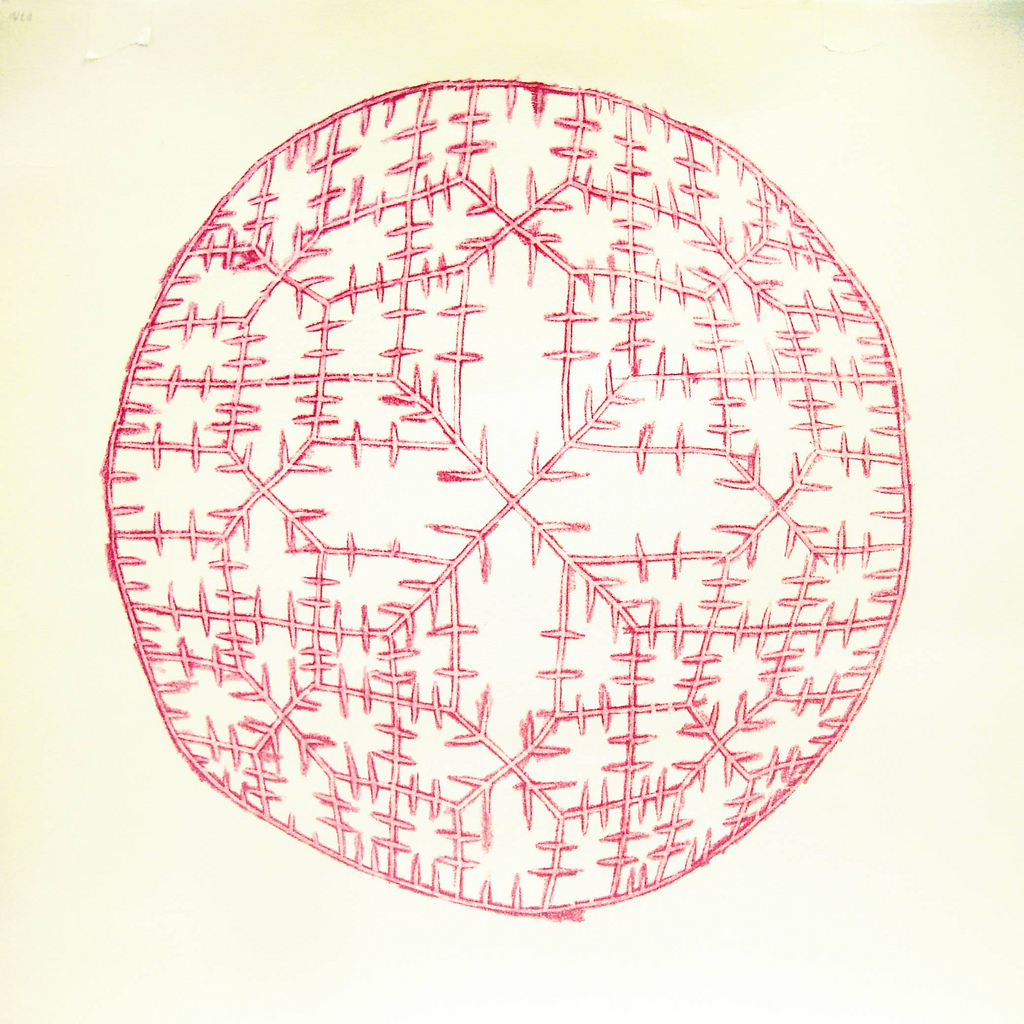 3. 8x8, with a hint of the next division; Dark red colour pencil on Torinoko Kozu.