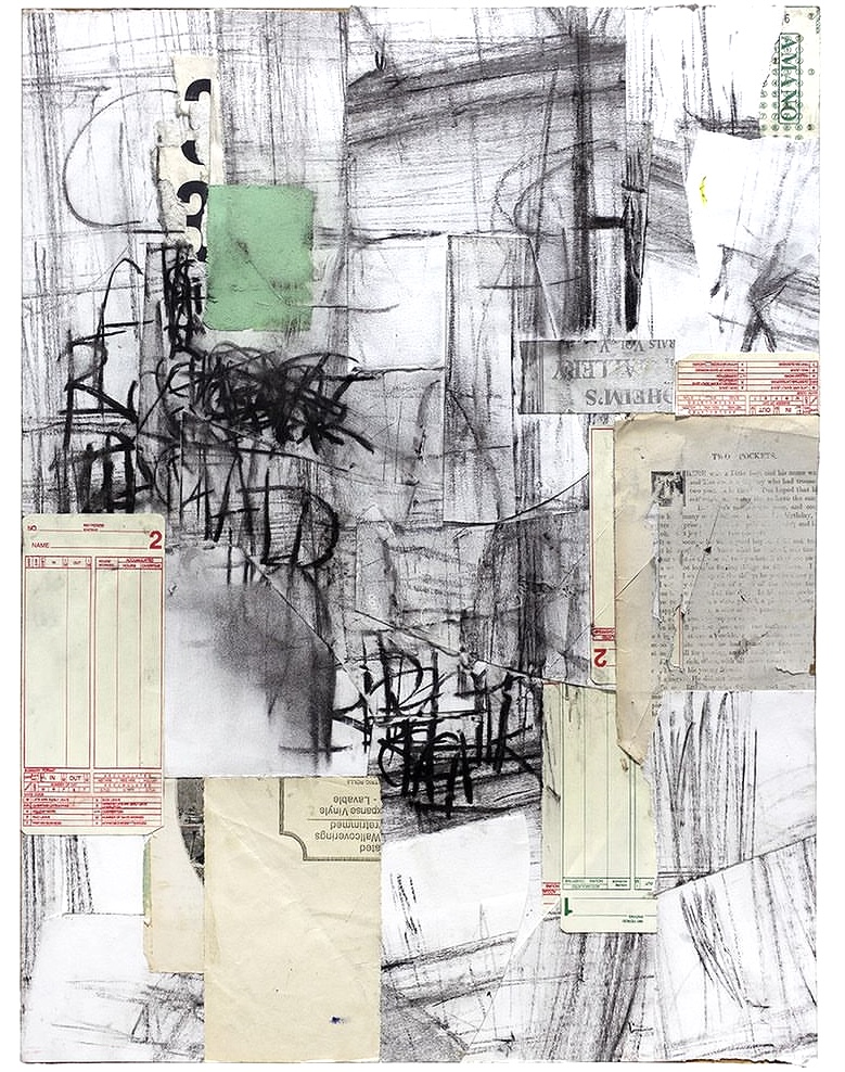 Push and Pull,  Paper Collage and Charcoal on Panel, 24 x 18, 2024