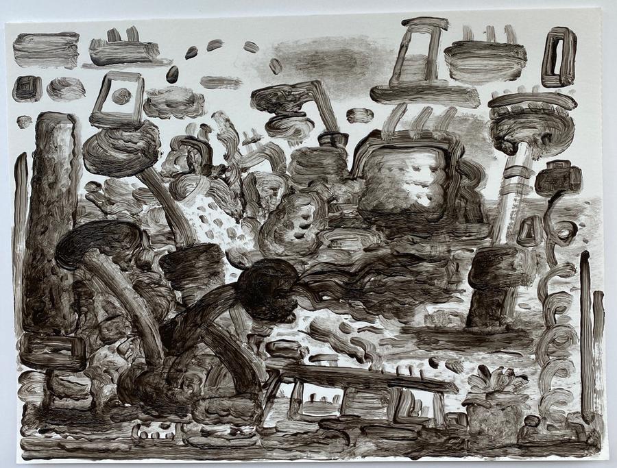 Locations 3, 2022, Acrylic on Bristol, 9 x 12 in. $675 framed