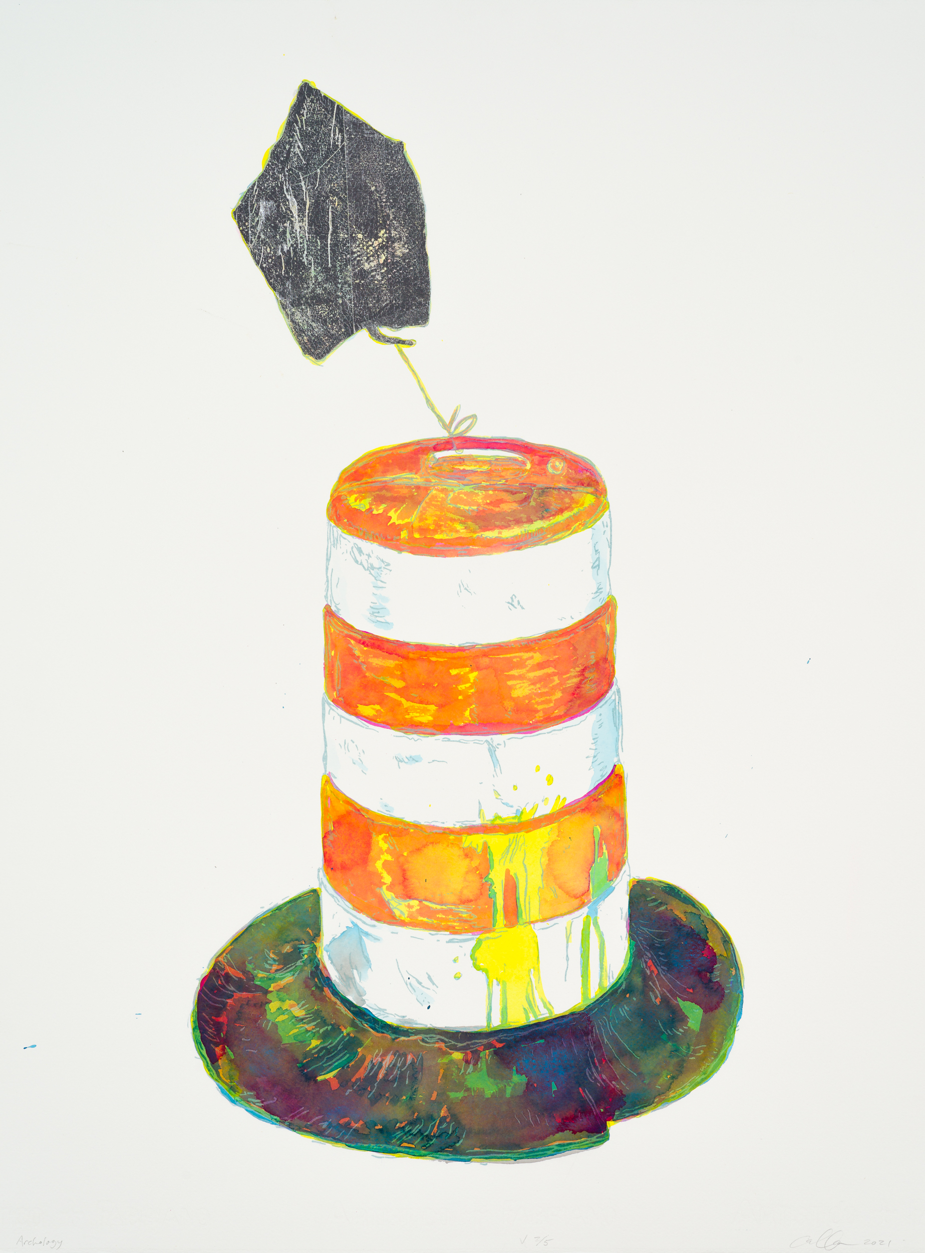 Arcology, screen print with watercolor and ink, 30 x 22, variable edition
