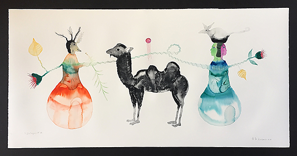 Franck Lundangi Dialogues N°3, 2018 Aquarelle sur papier 79 x 150,5 cm  @ Aurélien Mole Courtesy de l’artiste et Galerie Anne de Villepoix