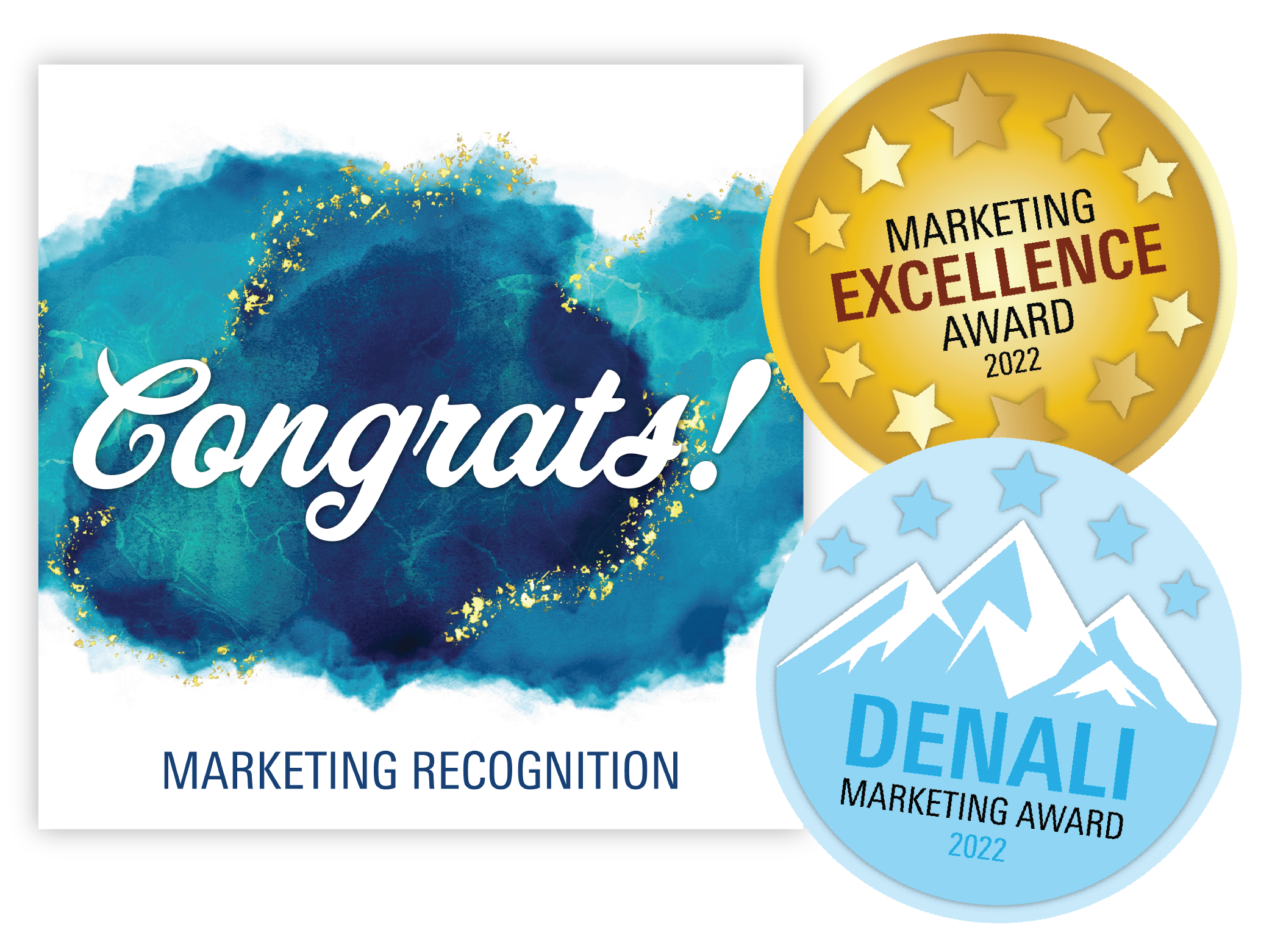 Recognition badges for the marketing department.