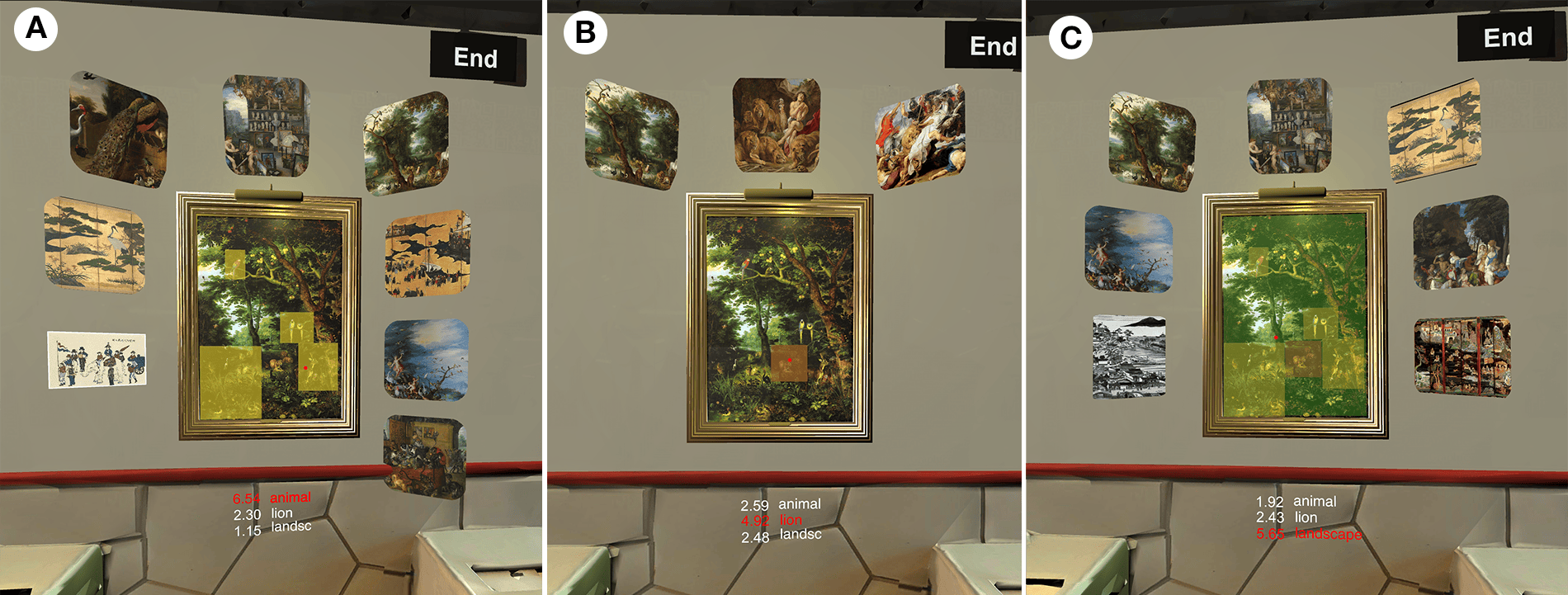 Differently visualized networks for each TAG: (A)Animal (B)Lion (C) Landscape