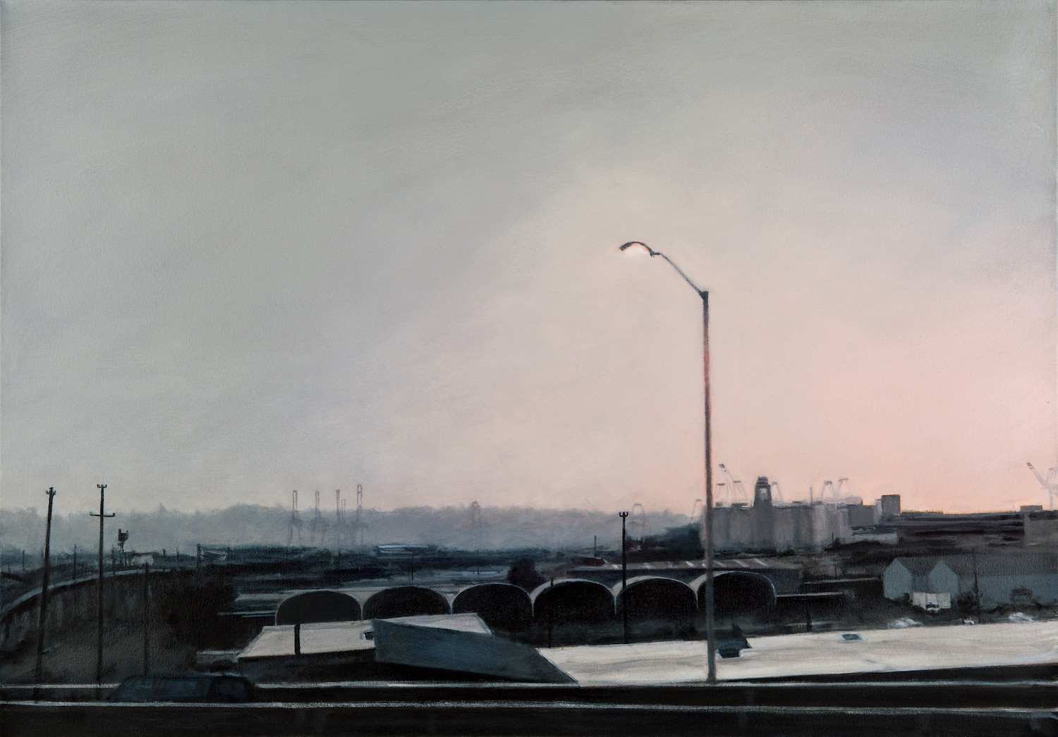 Magai, SODO + Streetlight, 2023, Oil on canvas, 35 x 50 in. (sold)