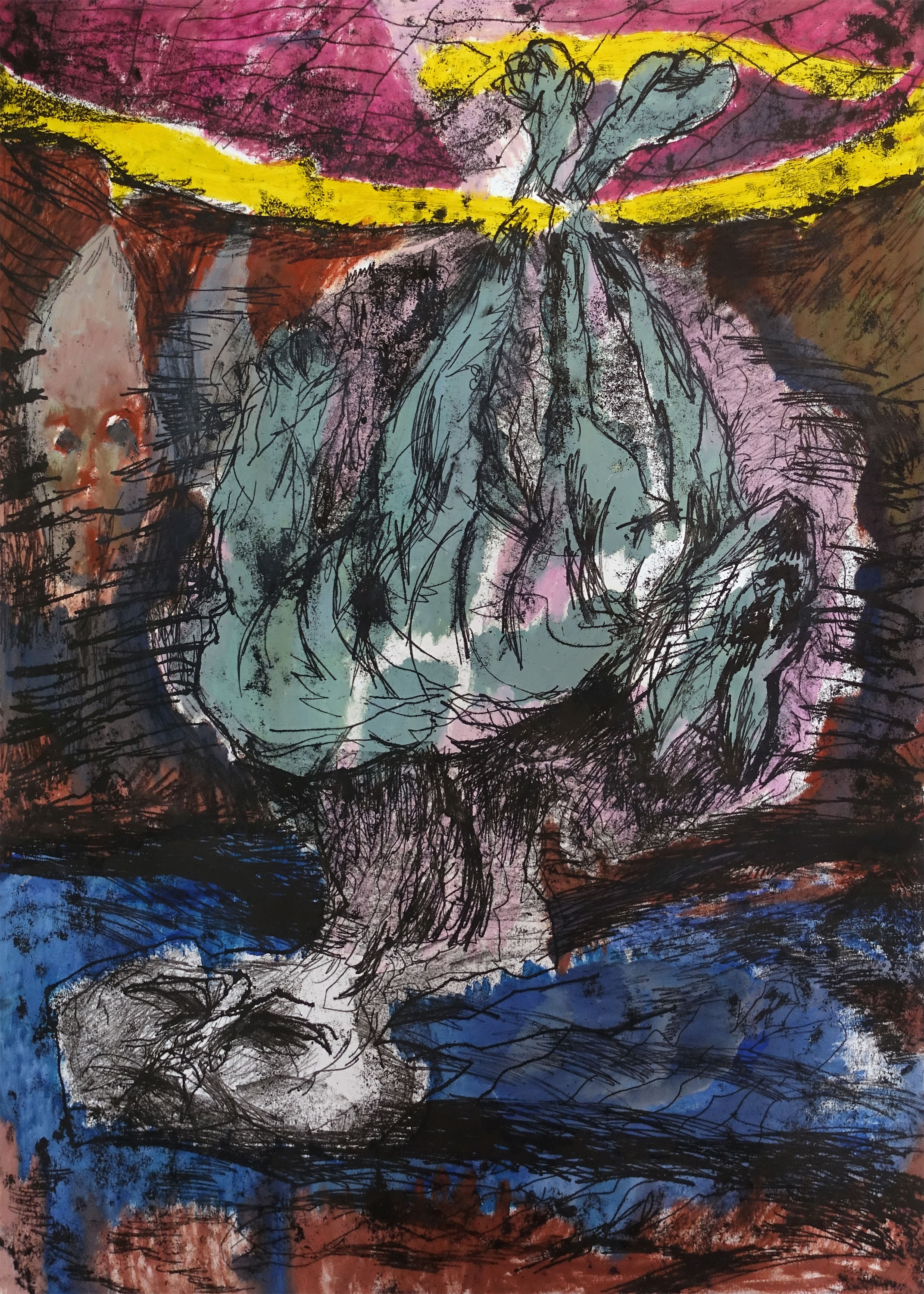 Kumeaoil and intaglio ink on paper, 140x100cm, 2025