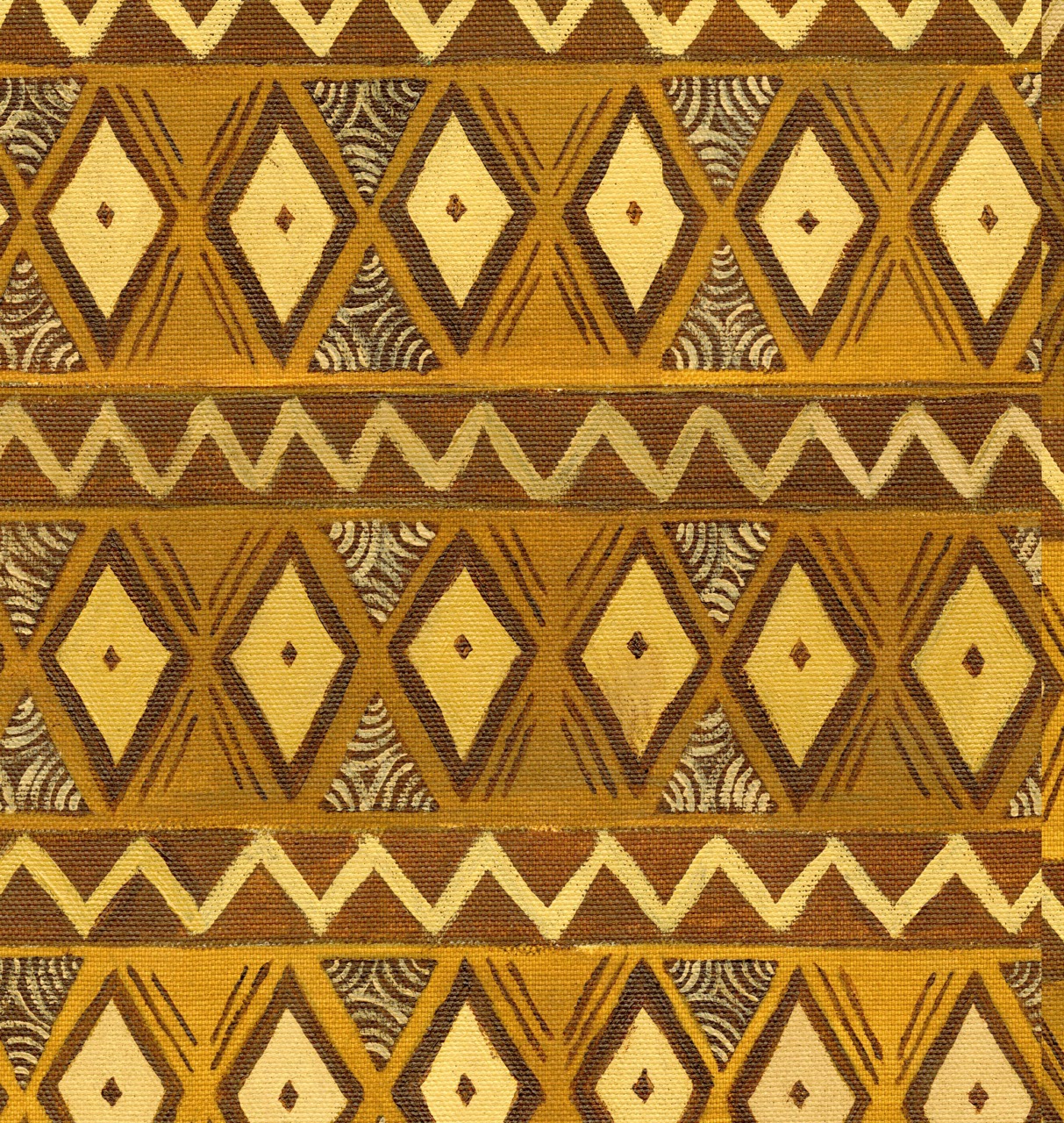 This was the original panel, hand painted on canvas. The pattern was inspired by diamond shapes found within traditional Shona headrests and the geometric shapes in Zulu beadwork.