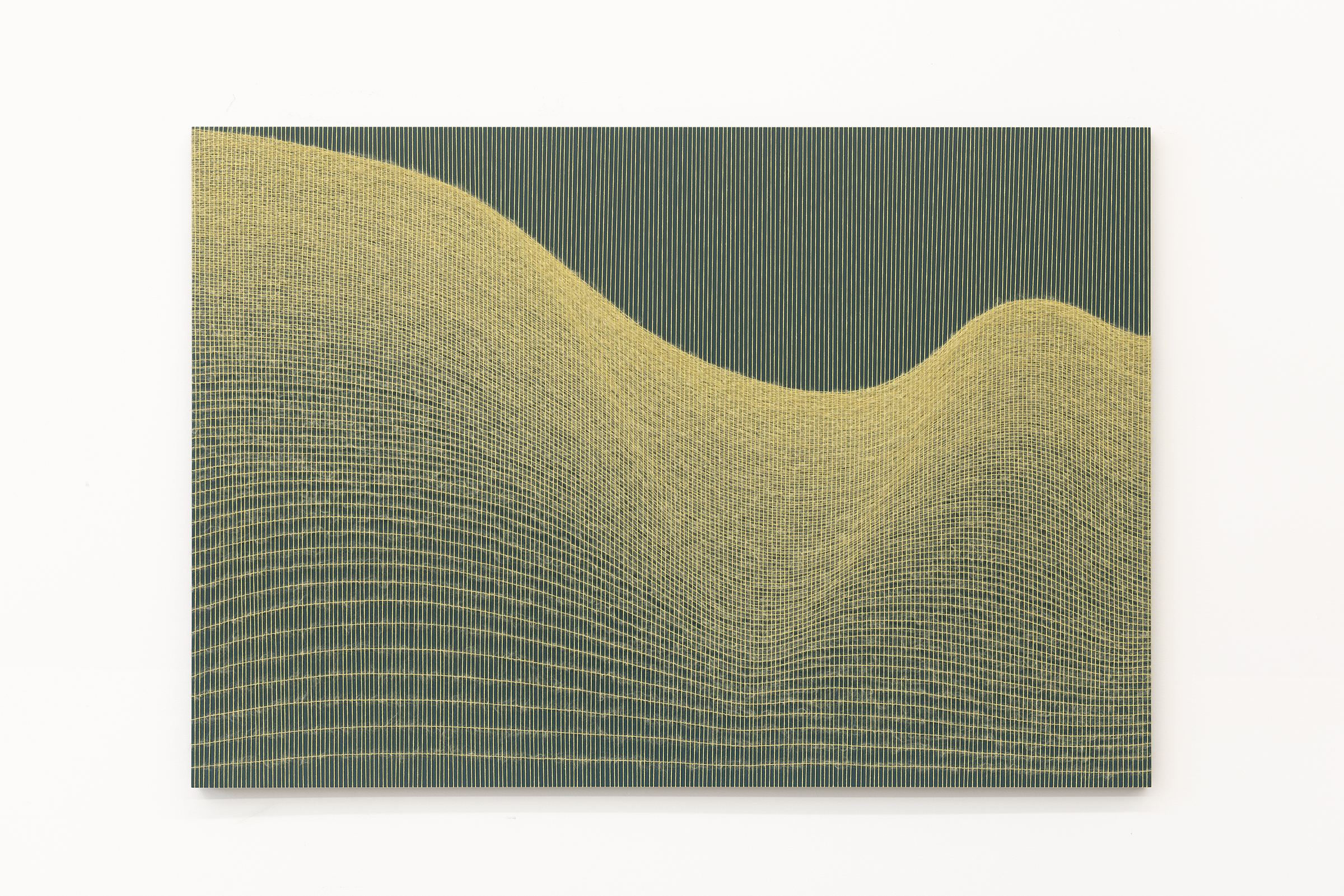 미미 정A Glimpse, 2022모헤어, 면, 페인트 패널44 x 64 x 1¼ 인치111.8 x 162.6 x 3.2 센치