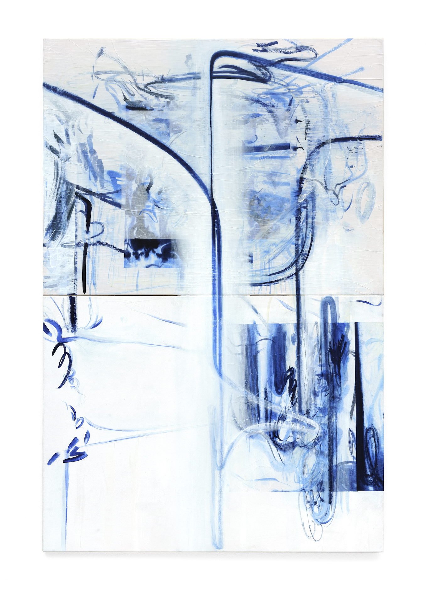 "Poolside (Movement B)“, ink, acrylic and silkpaper on canvas, 150,5 x 100 cm, 2021, Photo: Wolfgang Günzel