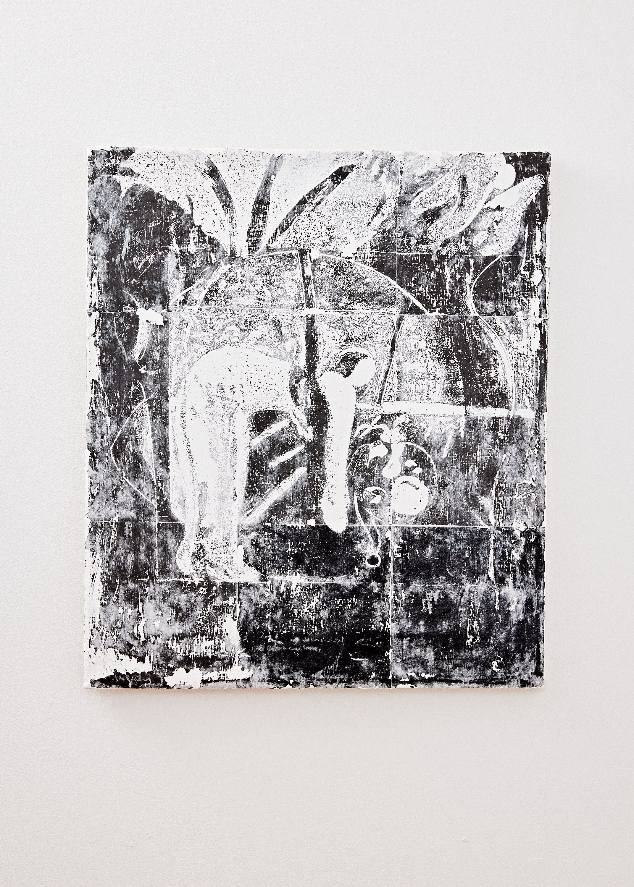 Untitled, 2022 Toner, paper, and acrylic resin on primed linen, 25.5"x22.5"