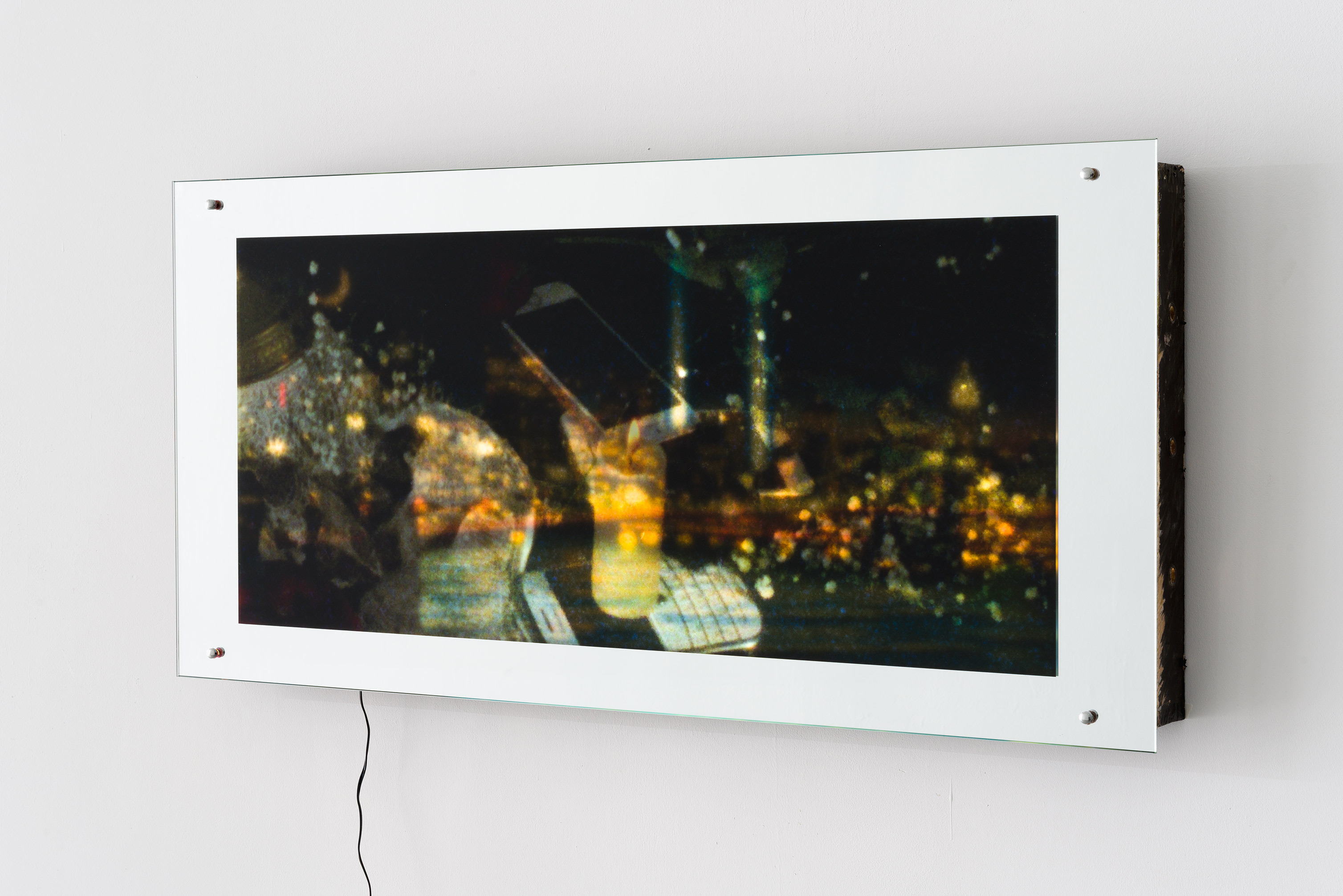 Skyline Still Life #6, 2024, found Lightbox: glass, wooden box, LED, UV print, 19 x 38 1/2 x 2 3/4 in. (48.3 x 97.8 x 7 cm.)