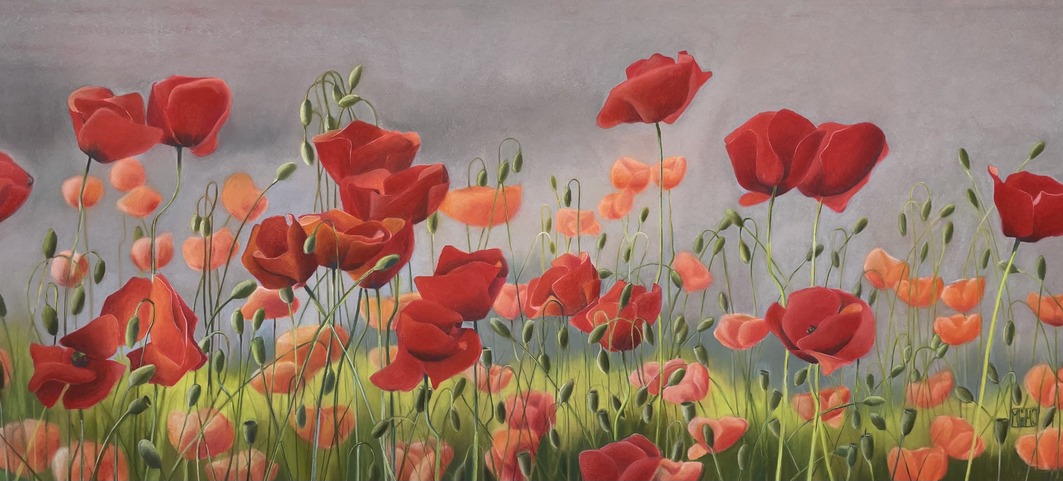 137–Mohnfeld 240×90 cmPastell auf Hahnemühlepapier2021︎ Bild kaufen