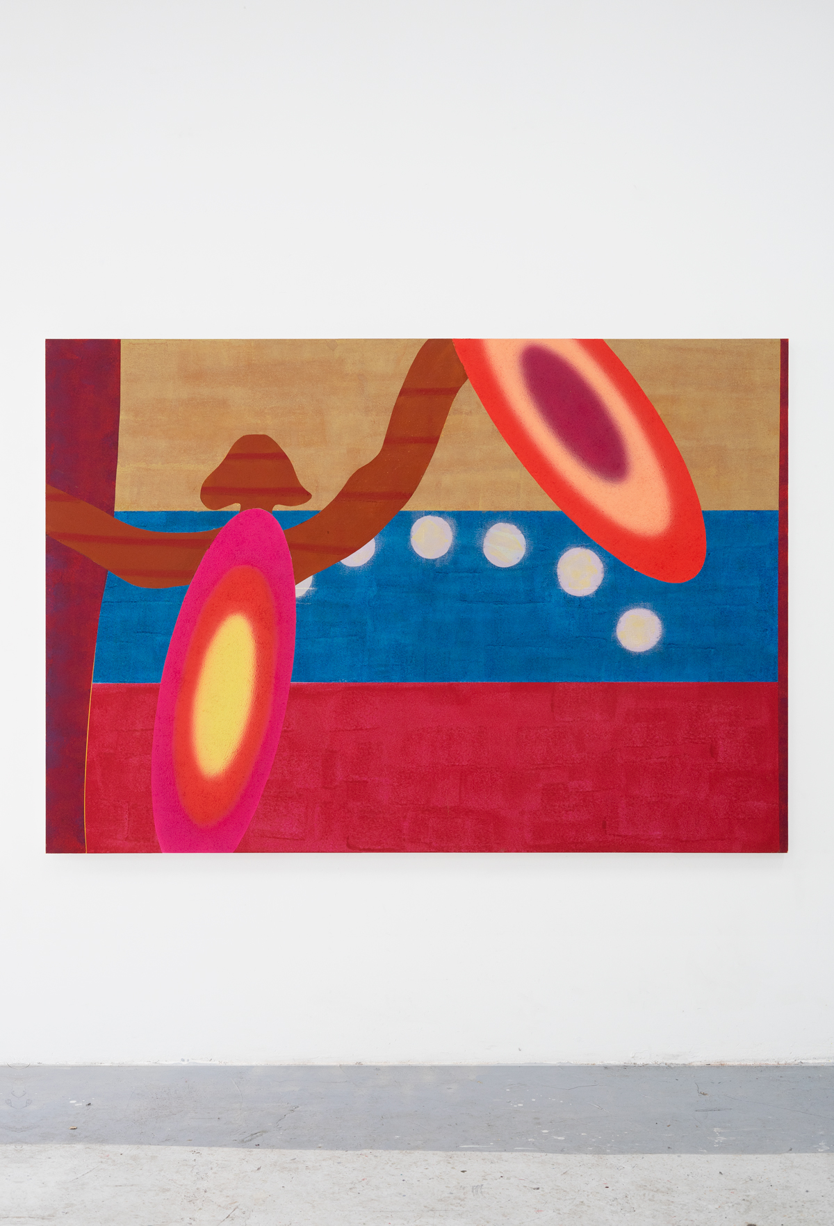 When the things go bad, you learn and fly, with the sun inside, 2023 Acrylic, oil and sawdust on canvas140 x 200 cm