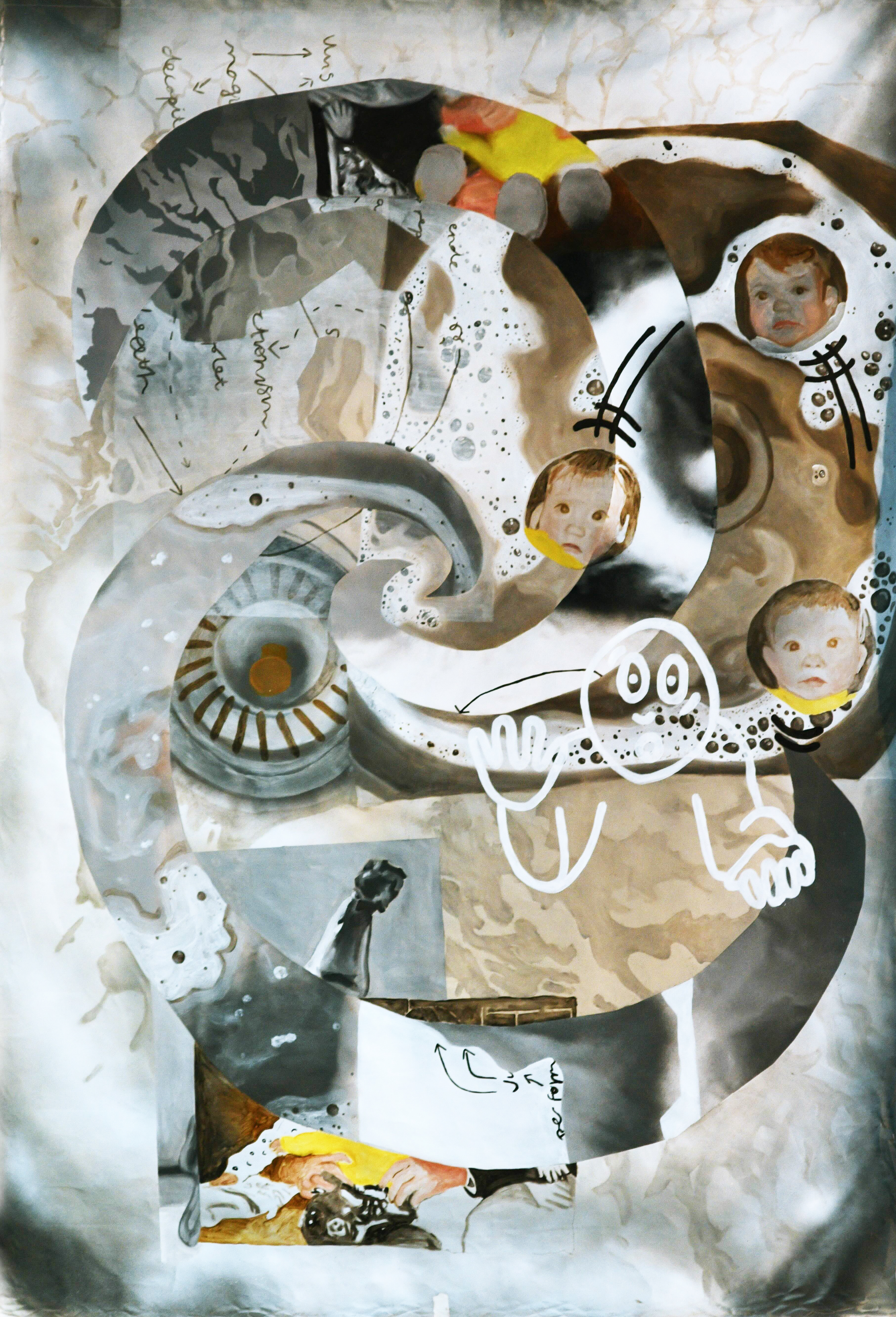 Sinking Feeling, 2023,  oil and acrylic paint on unstretched polyurethane canvas, 2 x 1.5m.