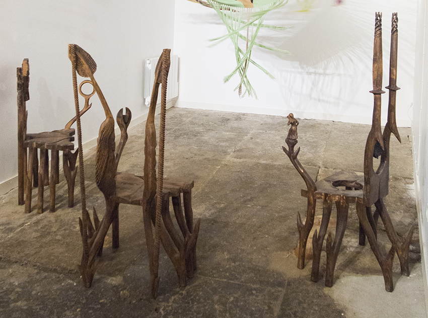 Confident de la lune, 2018, wood, resin, mixed media, variable dimensions