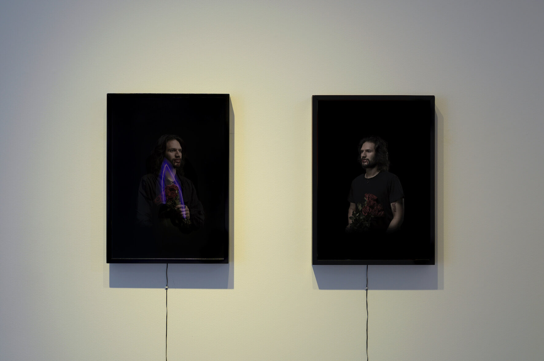 Left to right: 'Old Vampires', duration print framed in lightbox, 59.4 x 42 cm and 'New Vampires', Duratran print framed in lightbox, 59.4 x 42 cm. Photography by Aaron CV Rees.