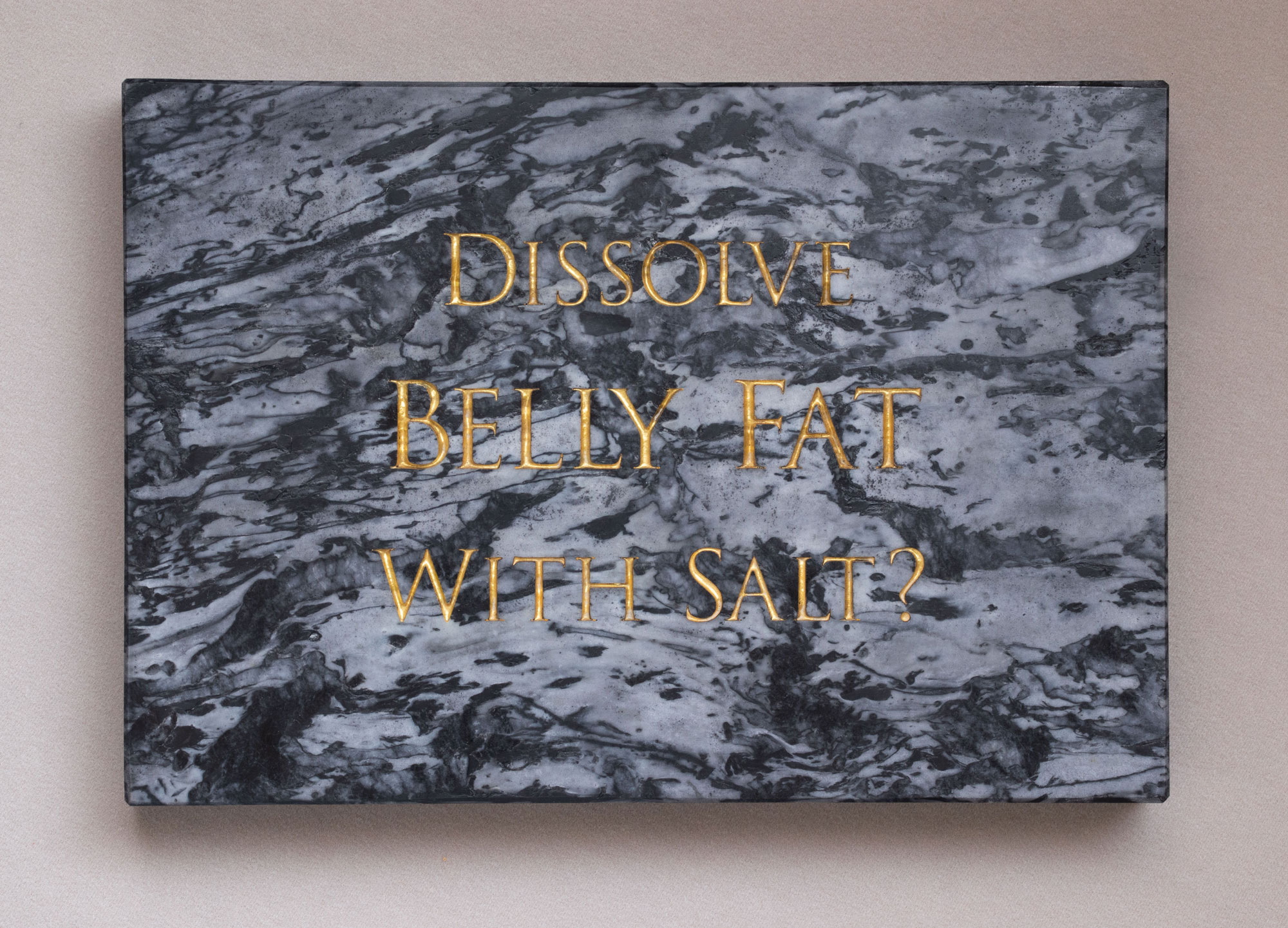 Dissolve Belly Fat, marble, gold leaf, 23 x 33 x 4 cm