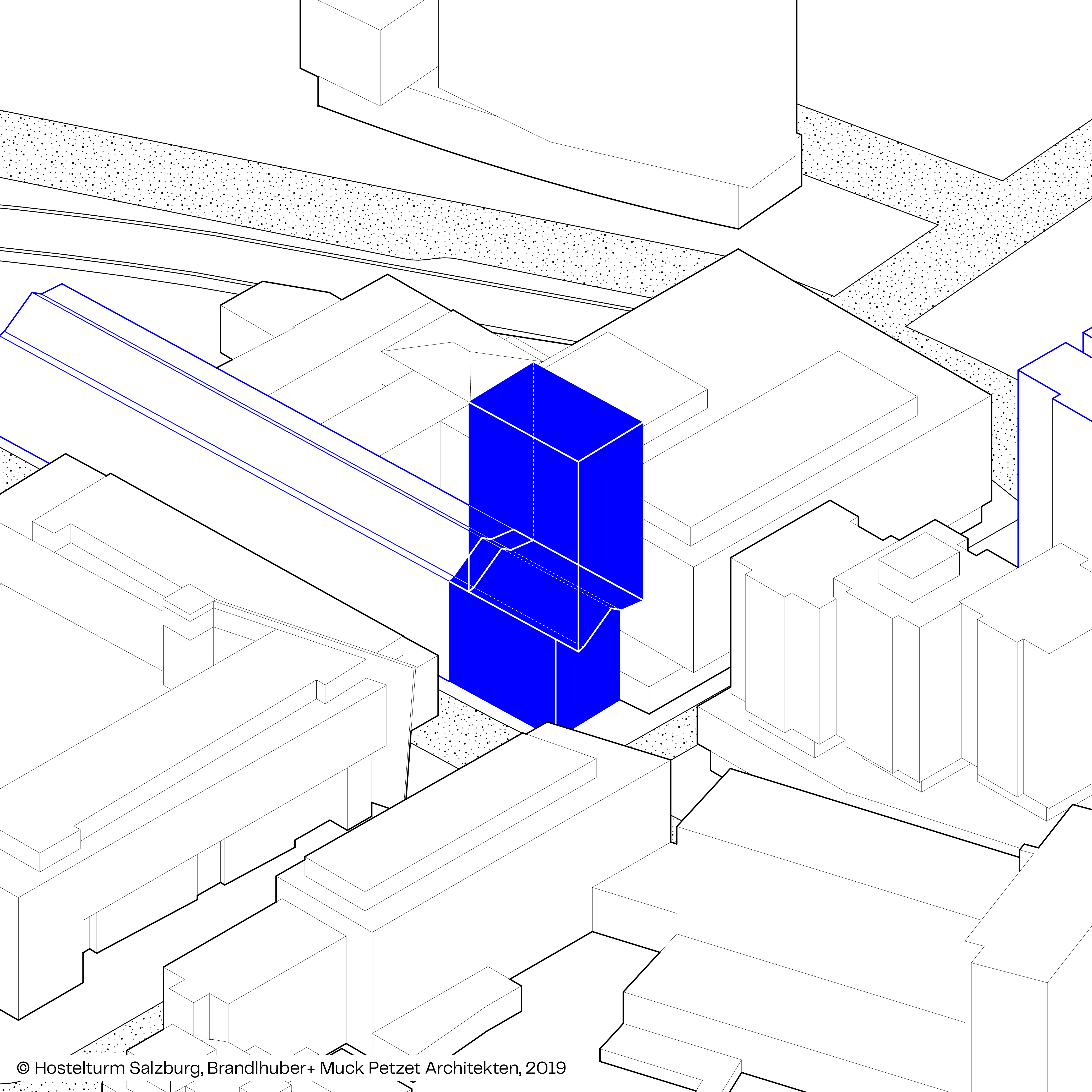 brandlhuber+ muck petzet architekten hostelturm salzburg 2019 site axonometrie