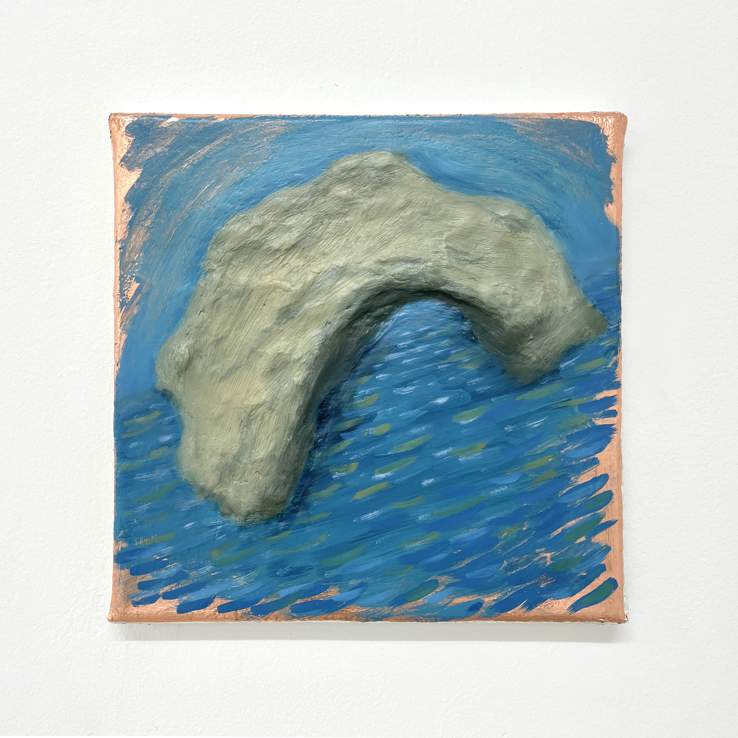 Copper Landscape Series: Under the Ground, Over the Sea, No.2, 2022, 30x30cms, copper leaf, oil, papier mâché, and gesso on jute