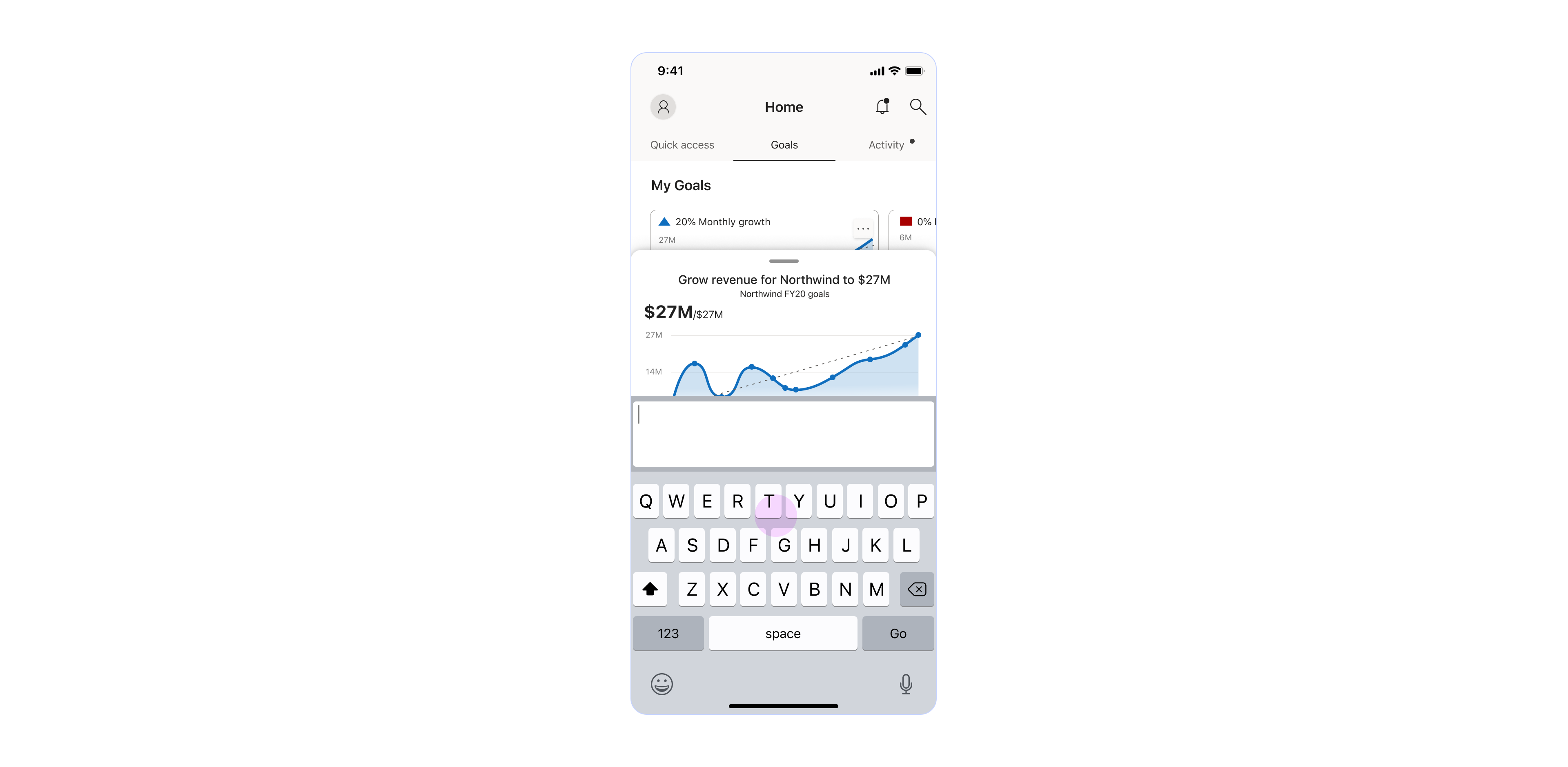 "Add note" action pops up a keyboard to add a note to the check-in activity.