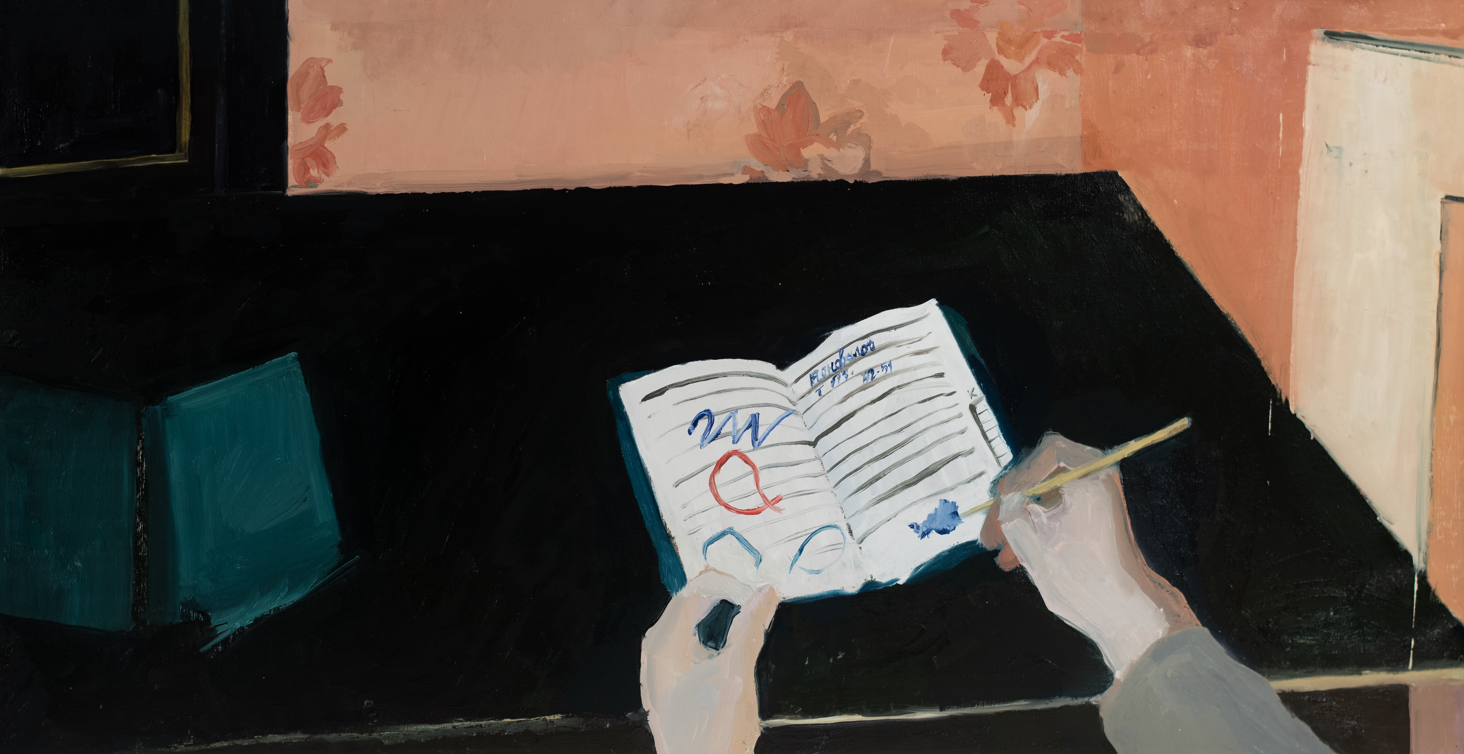 Address Book, oil on linen 25x36" 2025