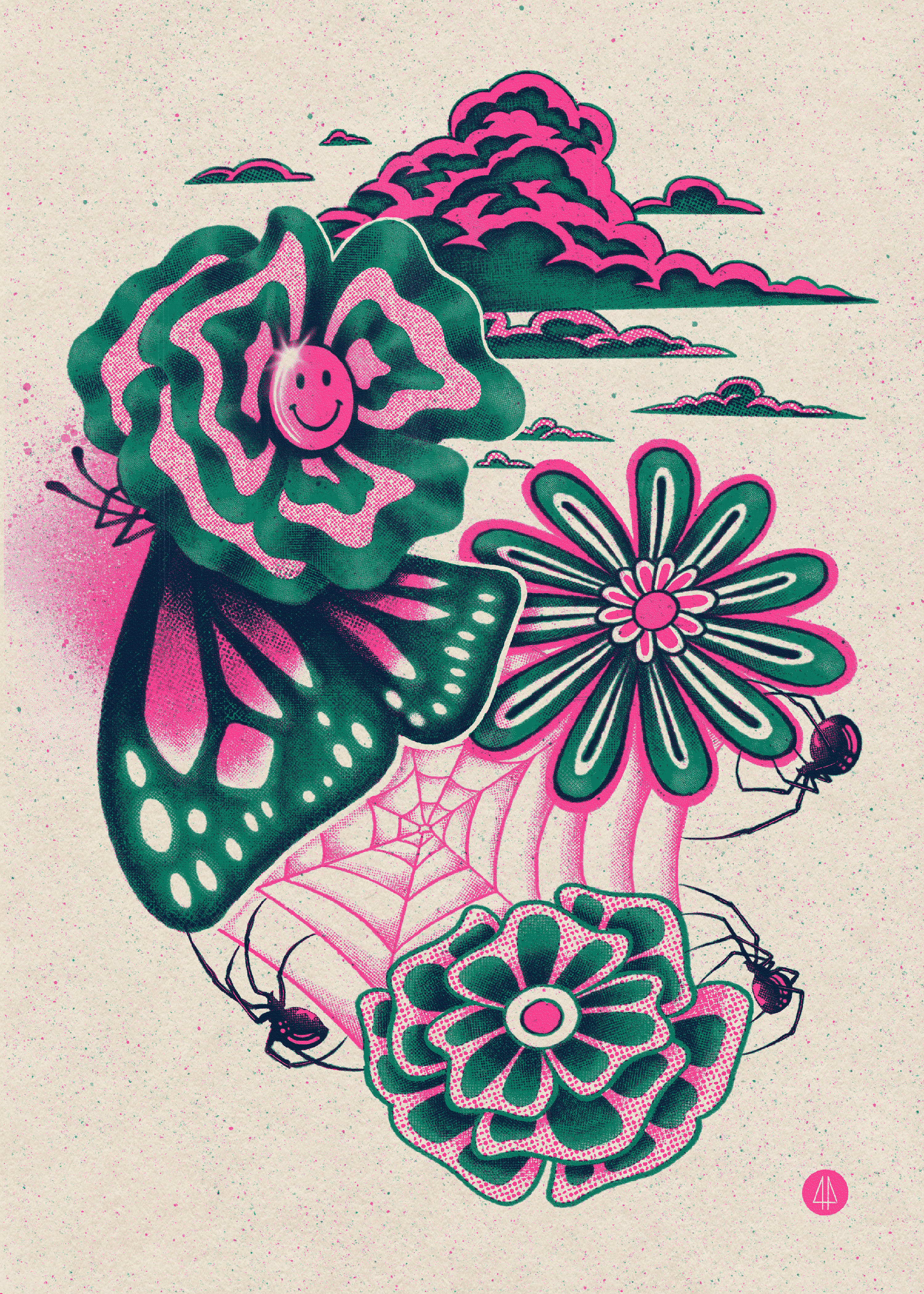 Floral Abstract II - 5" x 7" Riso Print