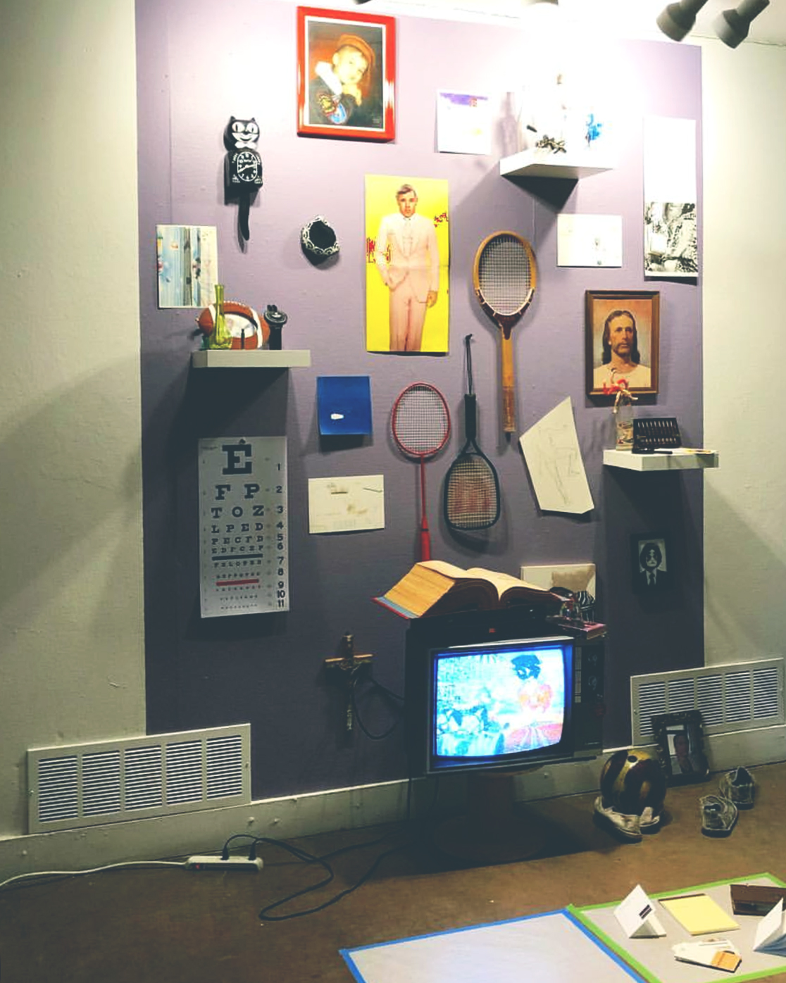 Devin Abbott, Some Damn Racket (Spring 2018), multi-media installation; Senior Studio & Thesis, installation of student's thesis exhibition.