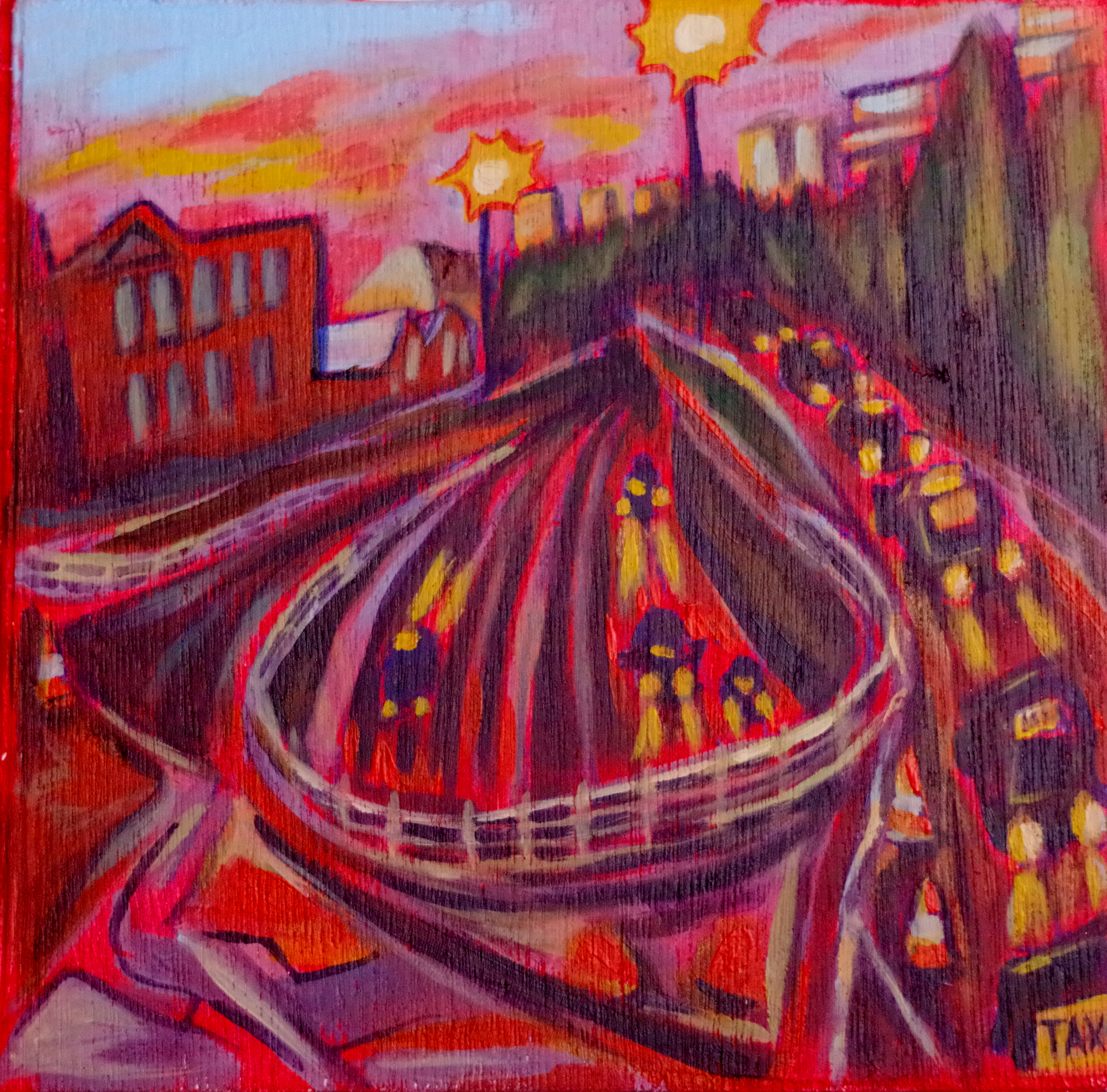 10 Taxis Speeding - Acrylic on ply