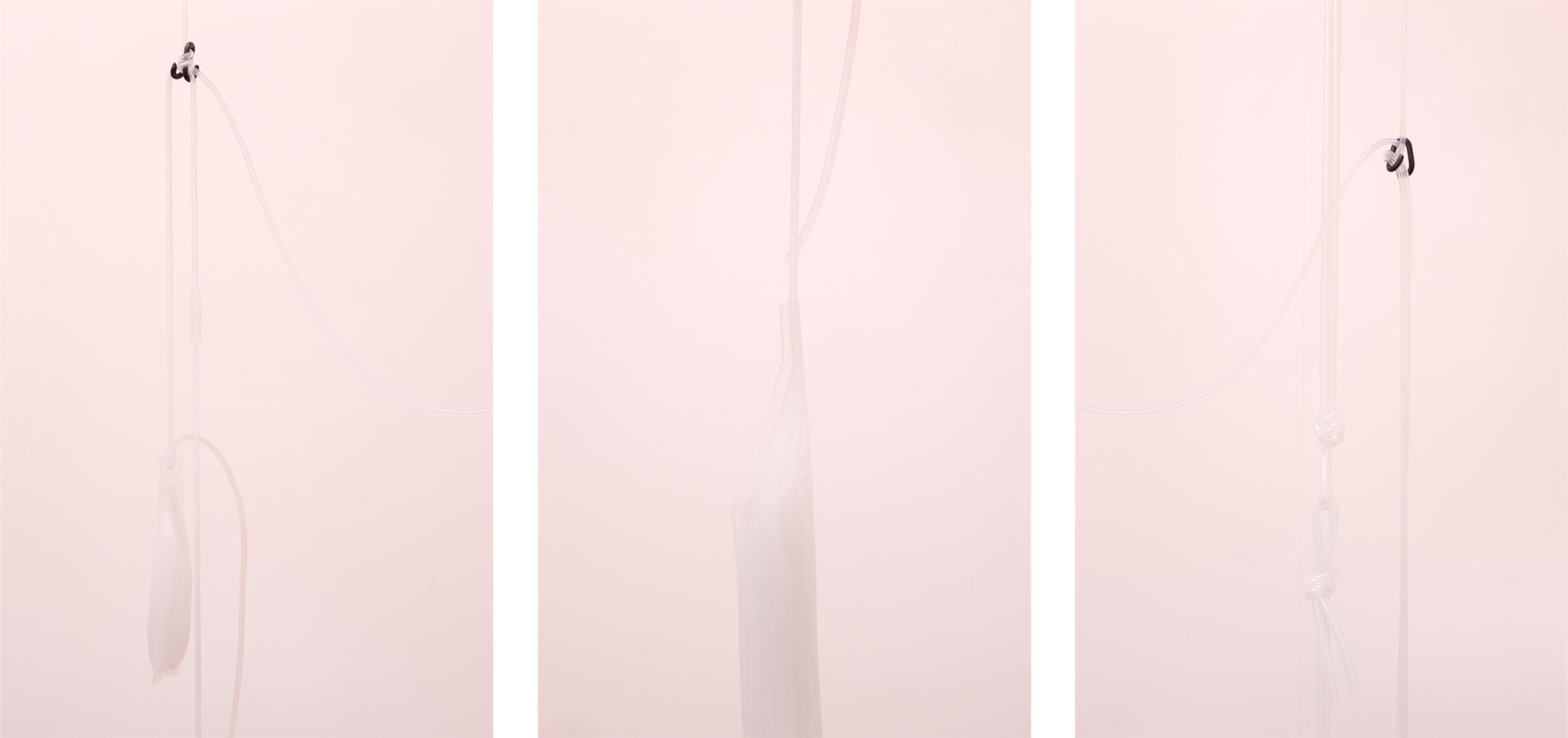 An Equal and Opposite Reaction, 2018, [various dimensions], Memo Gallery, London    Silicone, sodium acetate trihydrate, steel, bottled water and pink light filter 