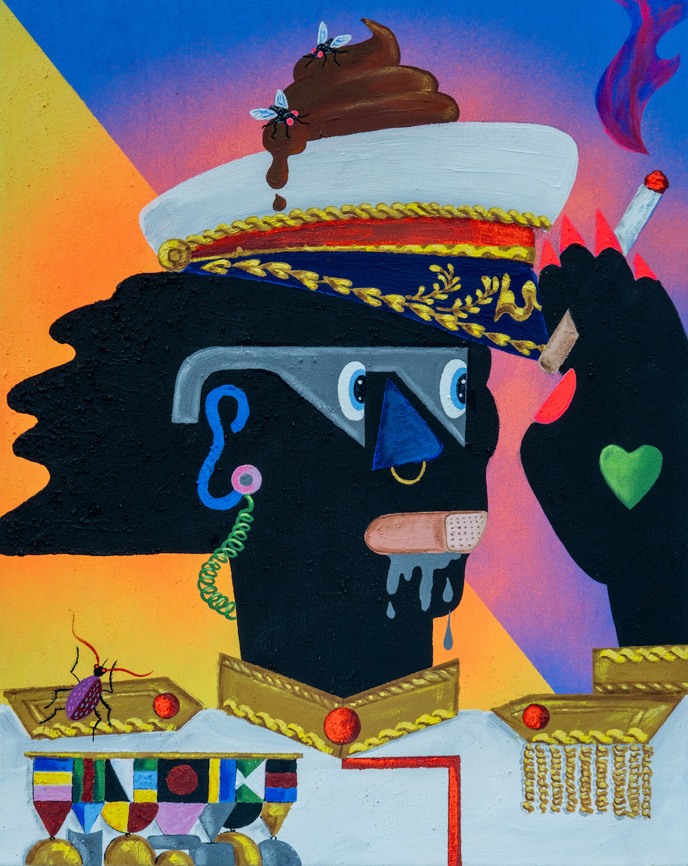 Timothy Siciliano, Leadership Jugé Non Essentiel I (Leadership Deemed Non-Essential), 2025, Acrylic, Flashe, Kremer Pigments, spray paint on Canvas, 16 x 20 in.