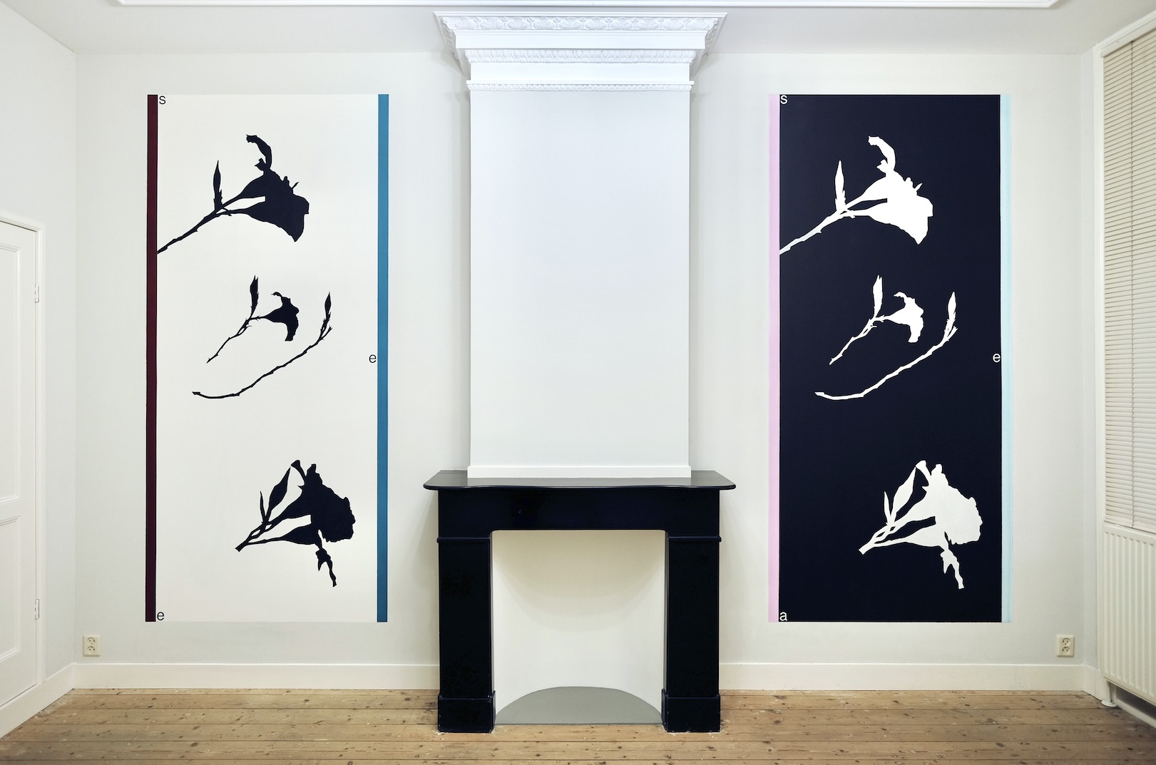 As ensembles go by, no. 2 ’Spectators 24/7’, 2024, acrylic on wall, each 250 x 115 cm.