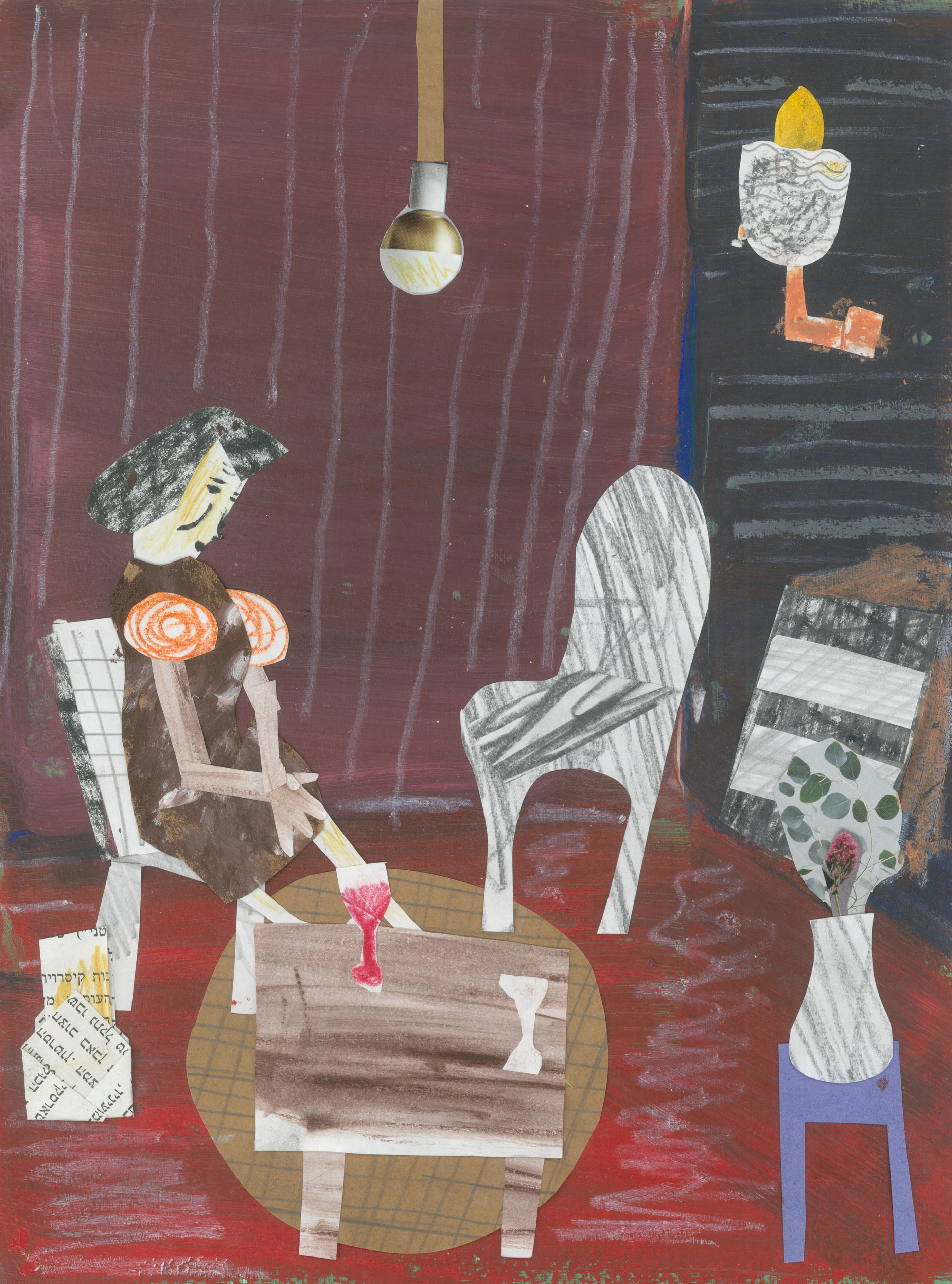 A woman in a red room