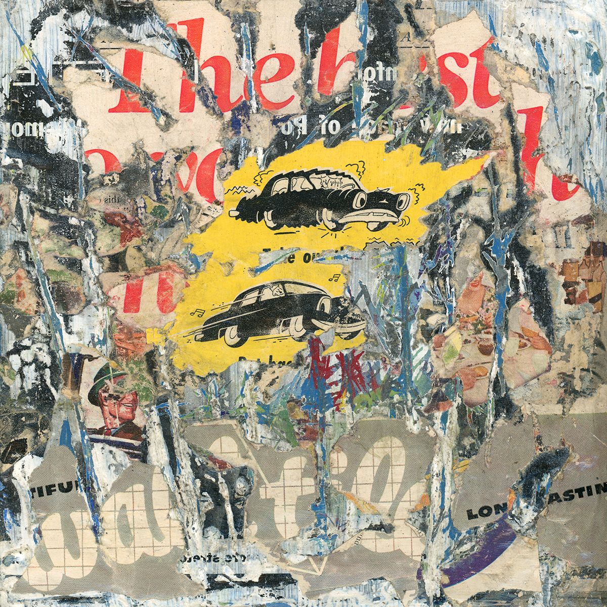 Car Troubles, 2022collage, acrylic and plaster on wooden board7” x 7”