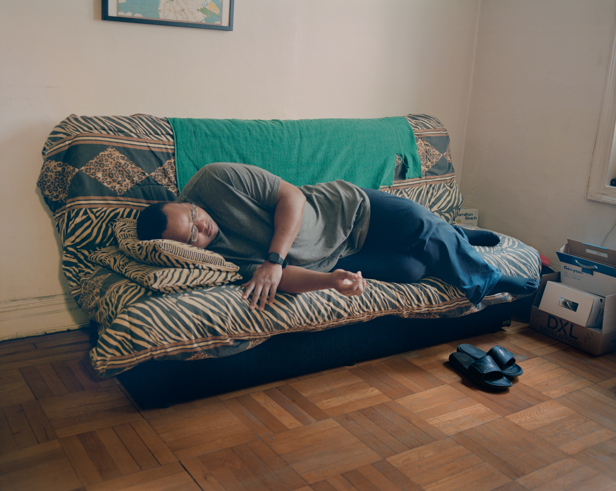 Tim, a software engineer who has lived in the building for 16 years, loves looking at floorplans of buildings around the city and visualizing how they might look inside. Tim drew a blueprint of 120 Odell Clark place from memory.