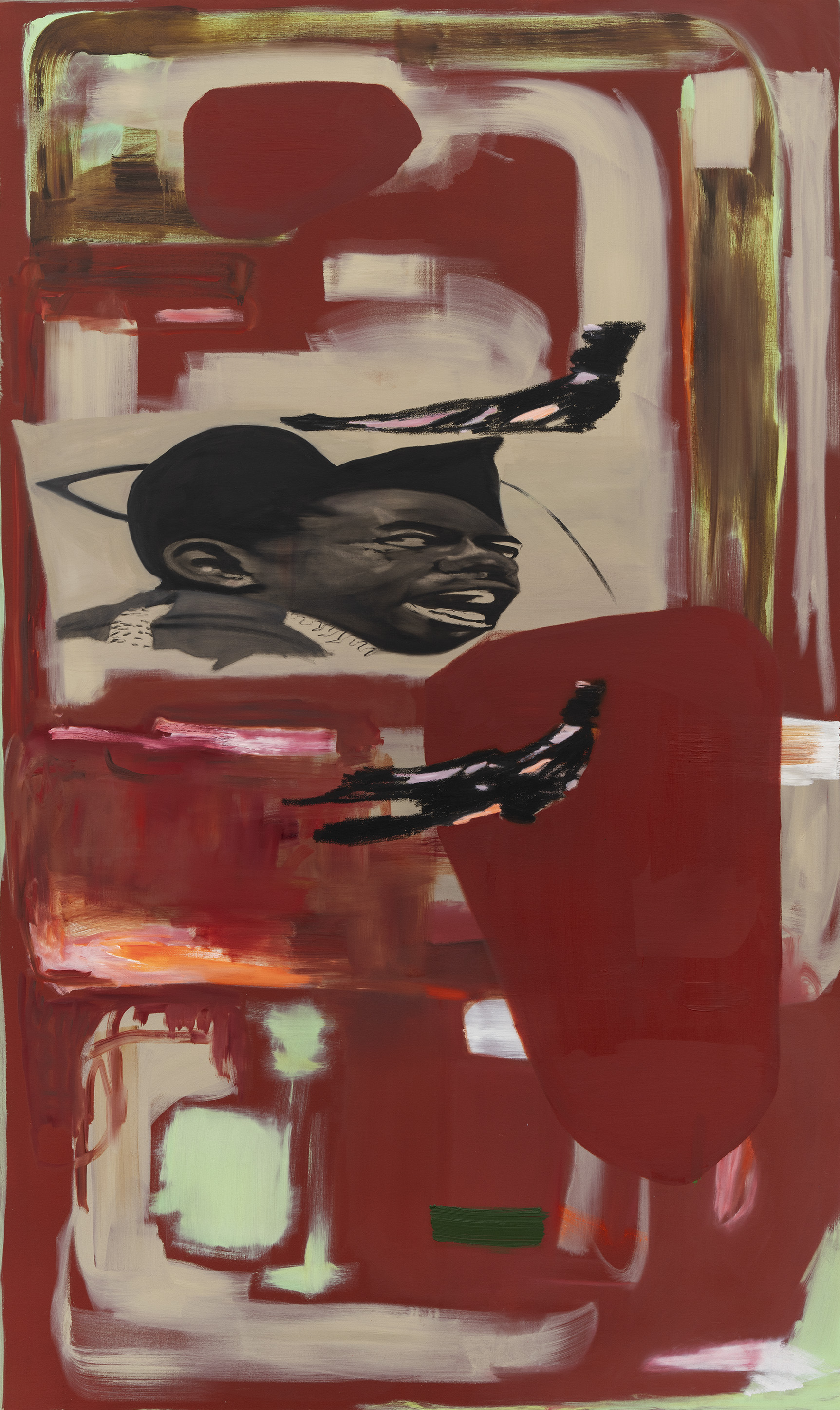 Jazz Fear, 2024, Oil, oil stick and charcoal on canvas, 250 x 150 cm