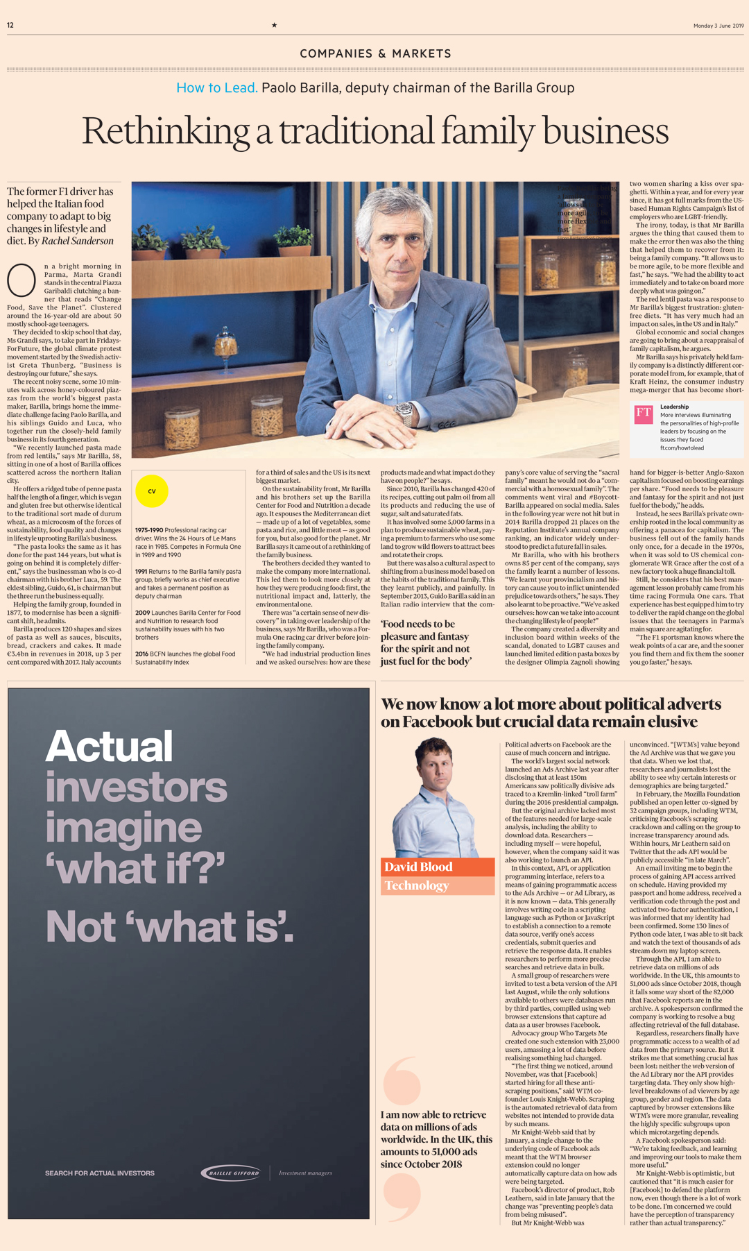 Paolo Barilla on Financial Times (UK), June 2019