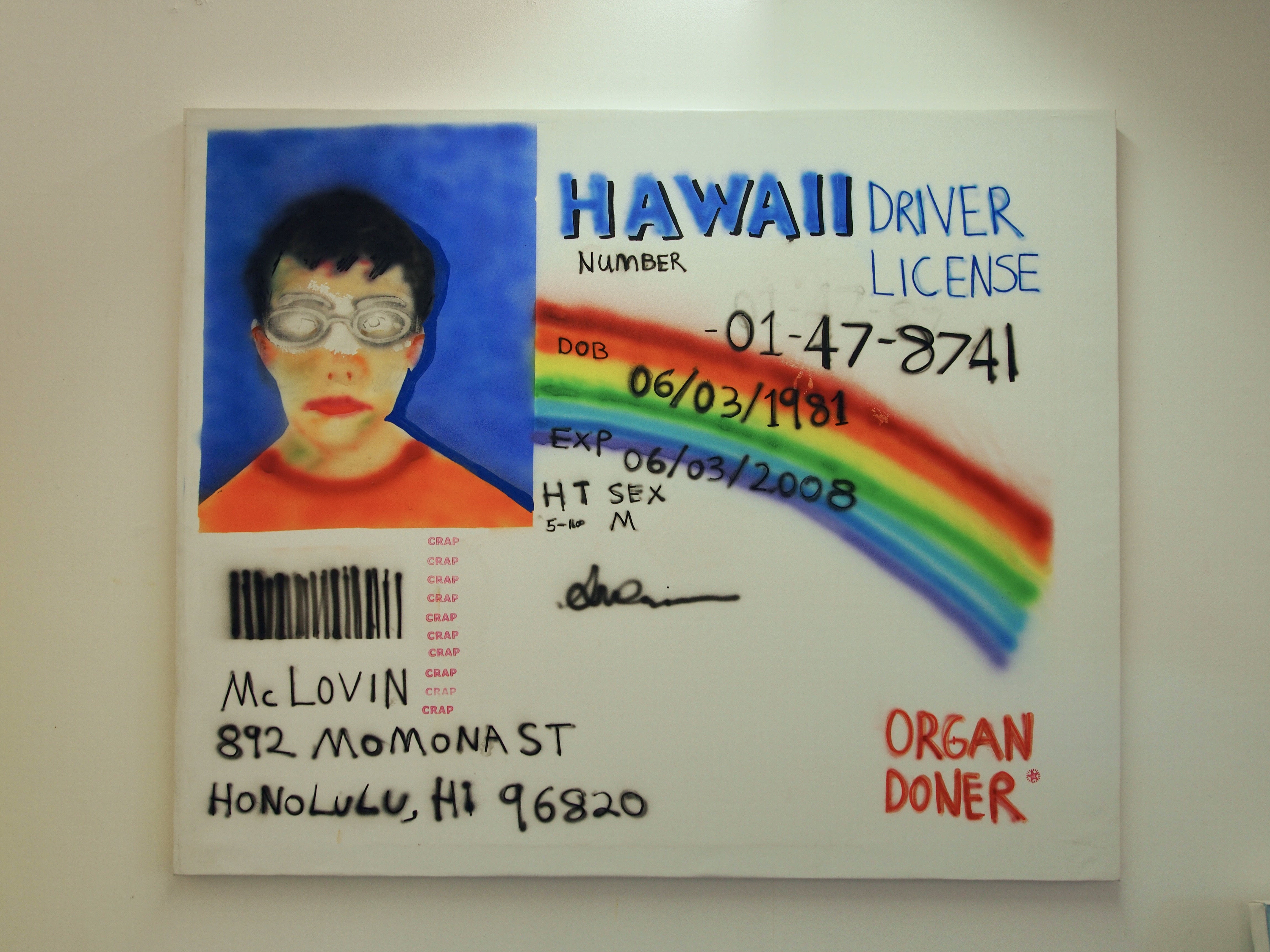 I Am McLovin, (2024), acrylic paint and posca marker on Polyester Canvas. SOLD