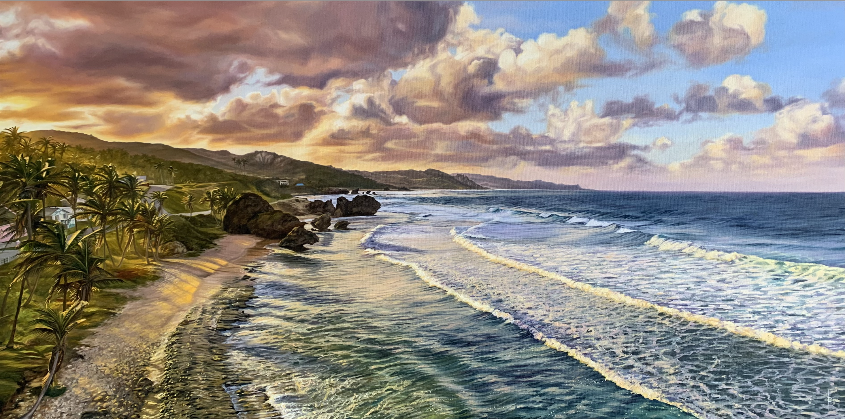 Sunset at Bathsheba 2022 Oil on Canvas 24"x48"