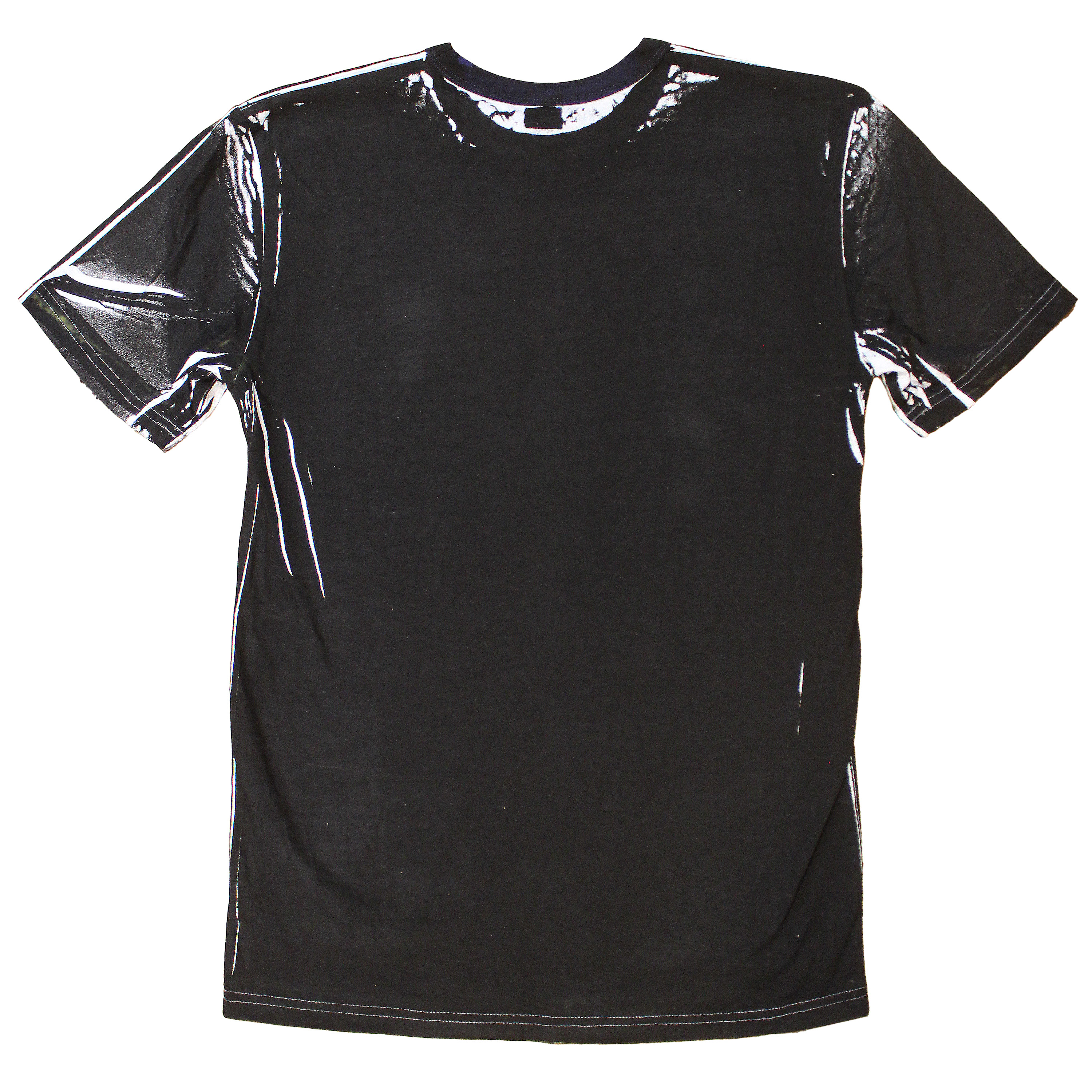 reclaimed vintage deadstock 70s ringer tee allover printed with dye. creases are unpredictable and vary from tee to tee. 