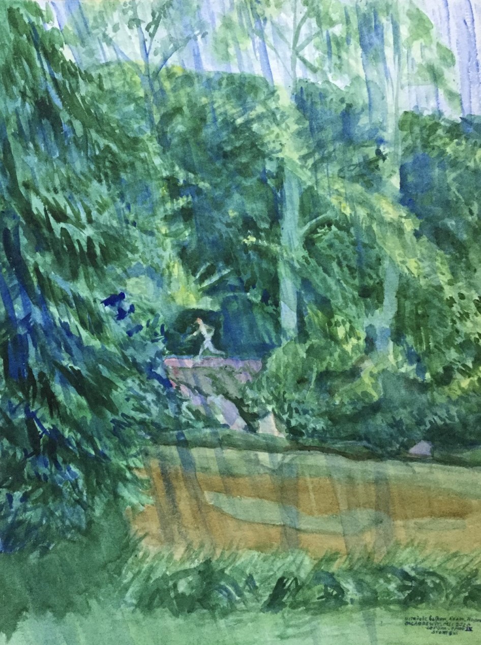 Corona Time IV - Uitzicht van balkon, regen 2020 watercolor - 80x60 cm (photo Merlijn Doomernik, NRC)